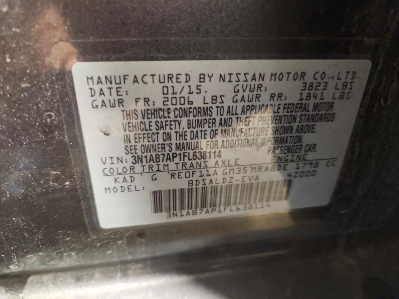 2015 Nissan Sentra Sv Gray vin: 3N1AB7AP1FL638114