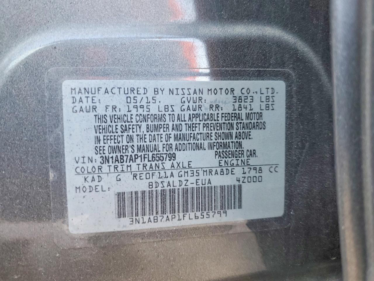2015 Nissan Sentra S Серый vin: 3N1AB7AP1FL655799