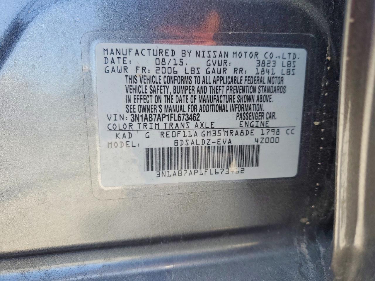 2015 Nissan Sentra Sv Gray vin: 3N1AB7AP1FL673462