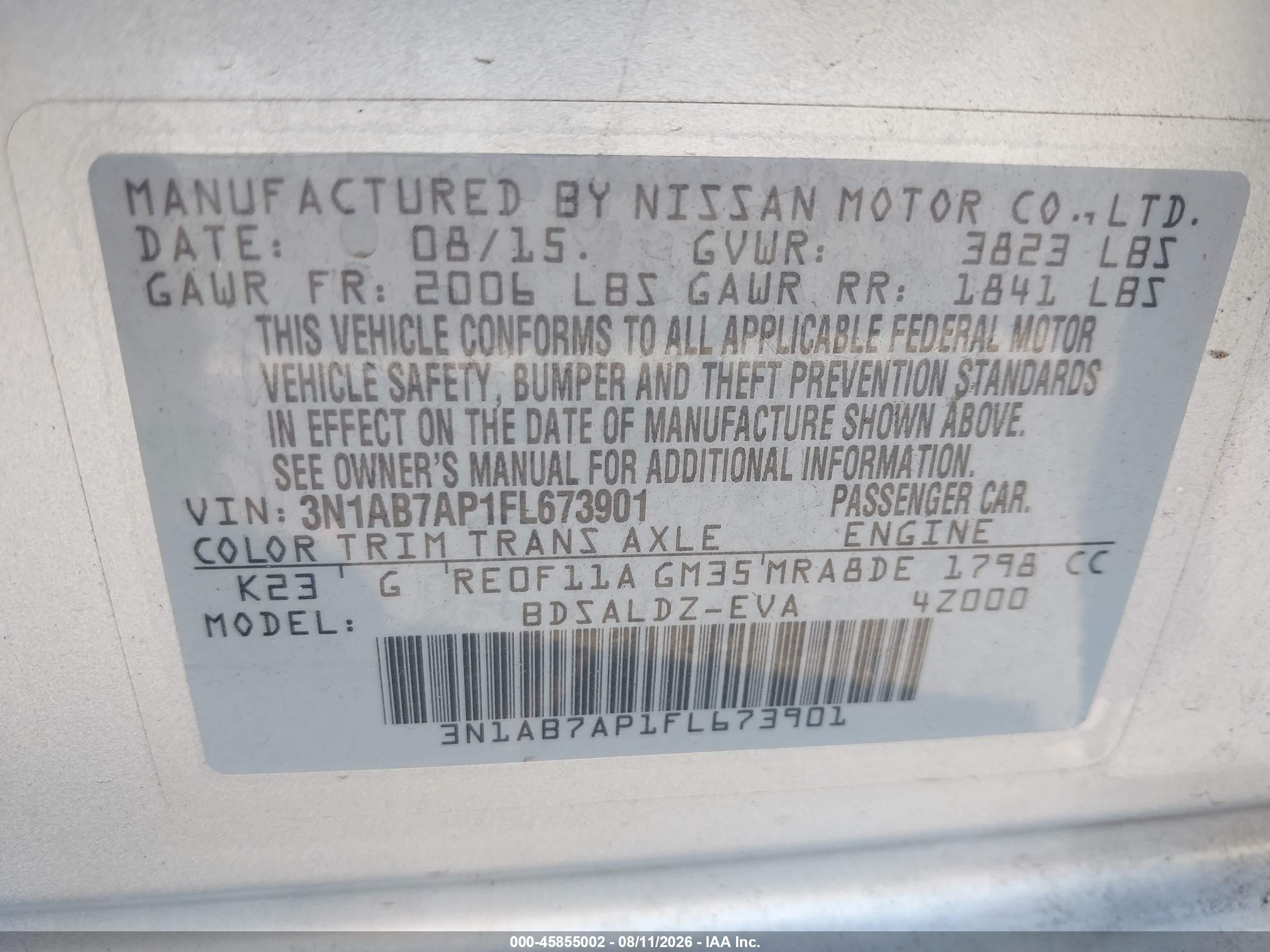 2015 Nissan Sentra Sv Silver vin: 3N1AB7AP1FL673901