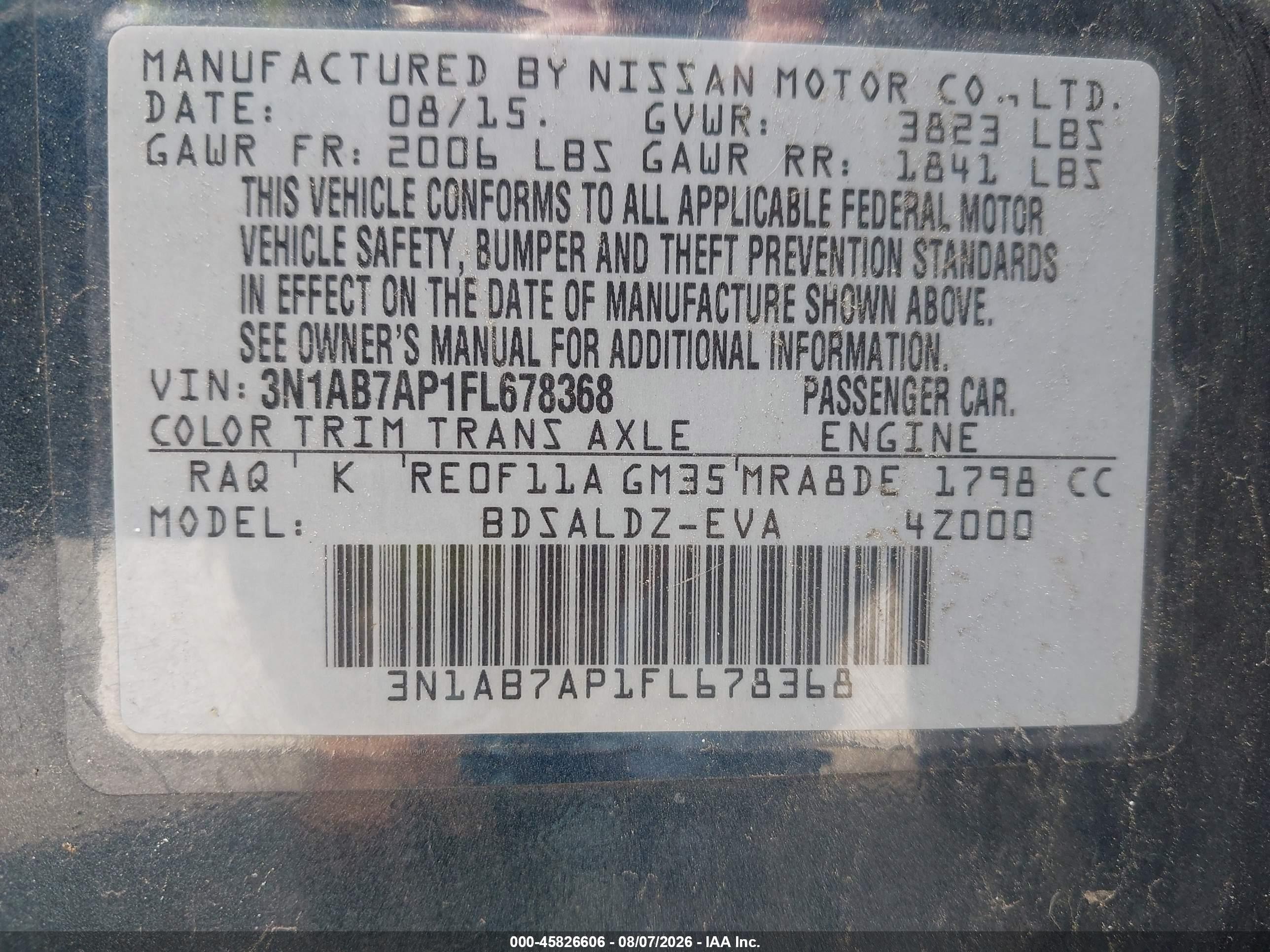 2015 Nissan Sentra Sv Blue vin: 3N1AB7AP1FL678368