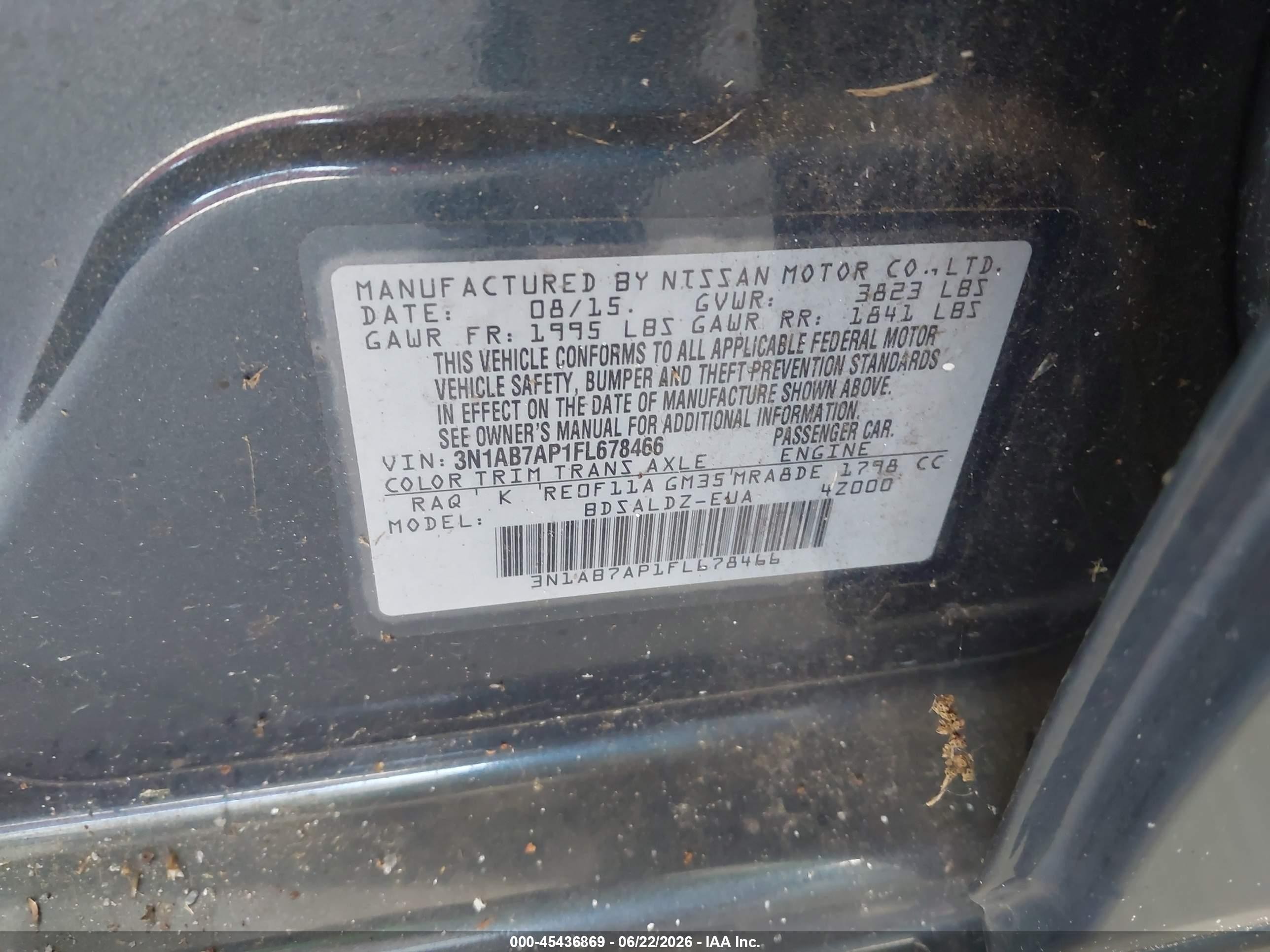 2015 Nissan Sentra Sv Blue vin: 3N1AB7AP1FL678466