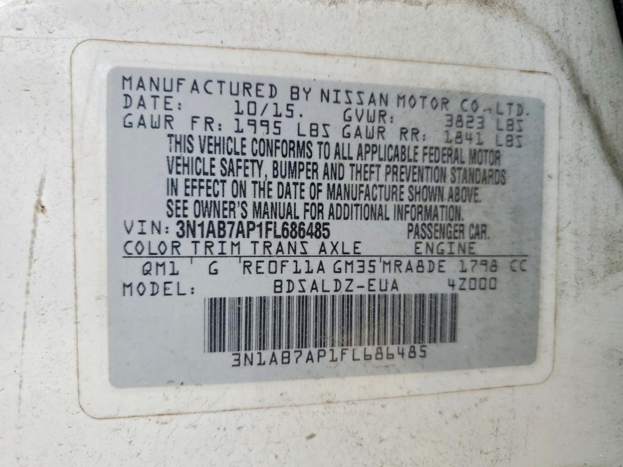 2015 Nissan Sentra Sv White vin: 3N1AB7AP1FL686485