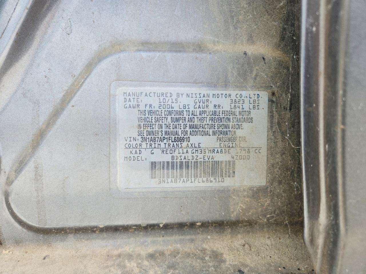 2015 Nissan Sentra Sv Угольный vin: 3N1AB7AP1FL686910