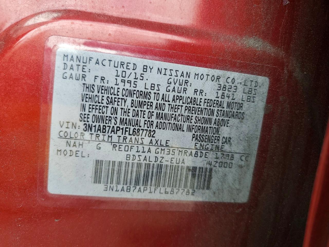 2015 Nissan Sentra Sv Red vin: 3N1AB7AP1FL687782
