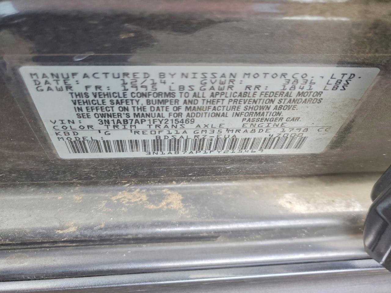 2015 Nissan Sentra Sr Gray vin: 3N1AB7AP1FY215469