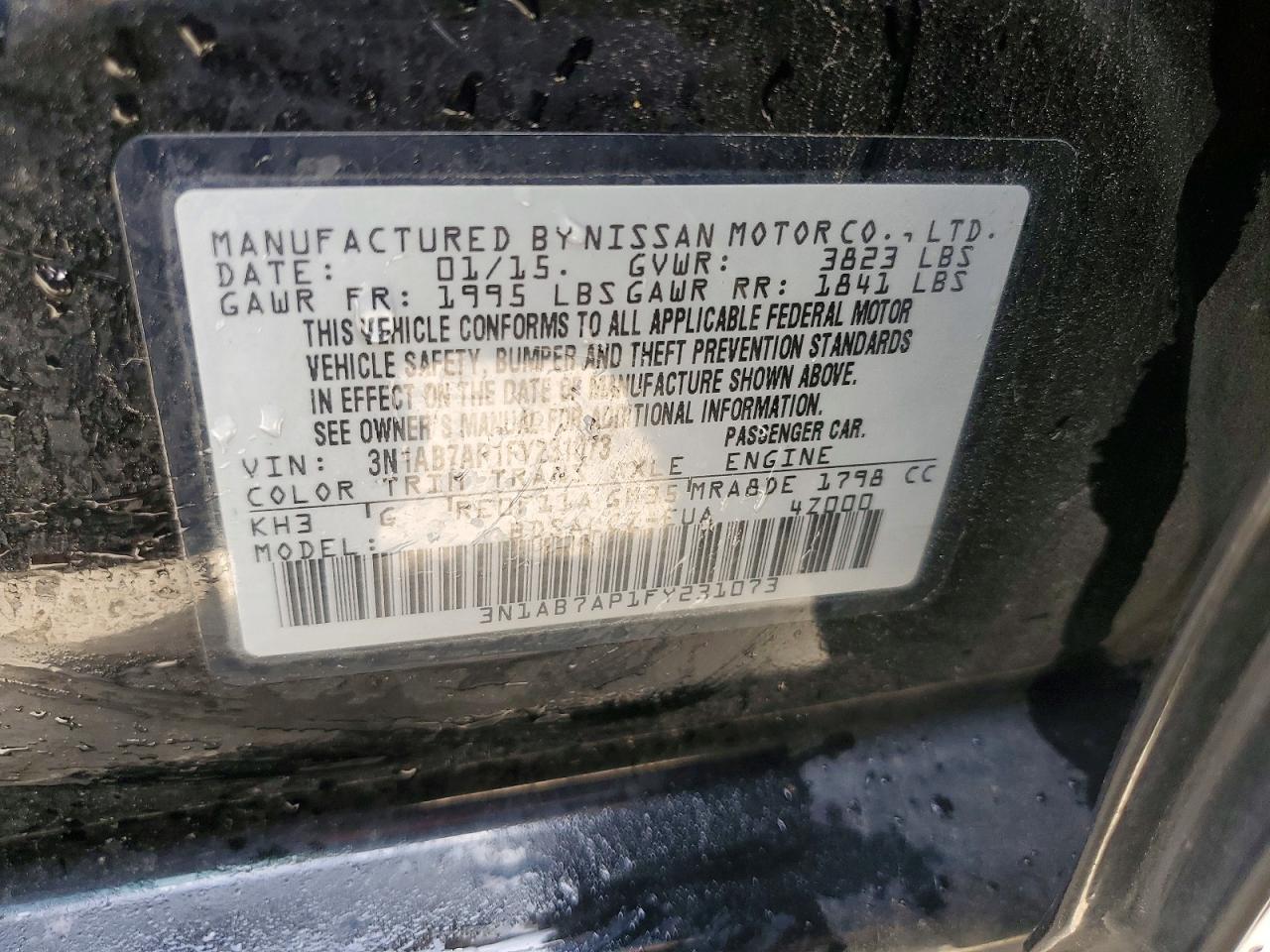 2015 Nissan Sentra S Black vin: 3N1AB7AP1FY231073