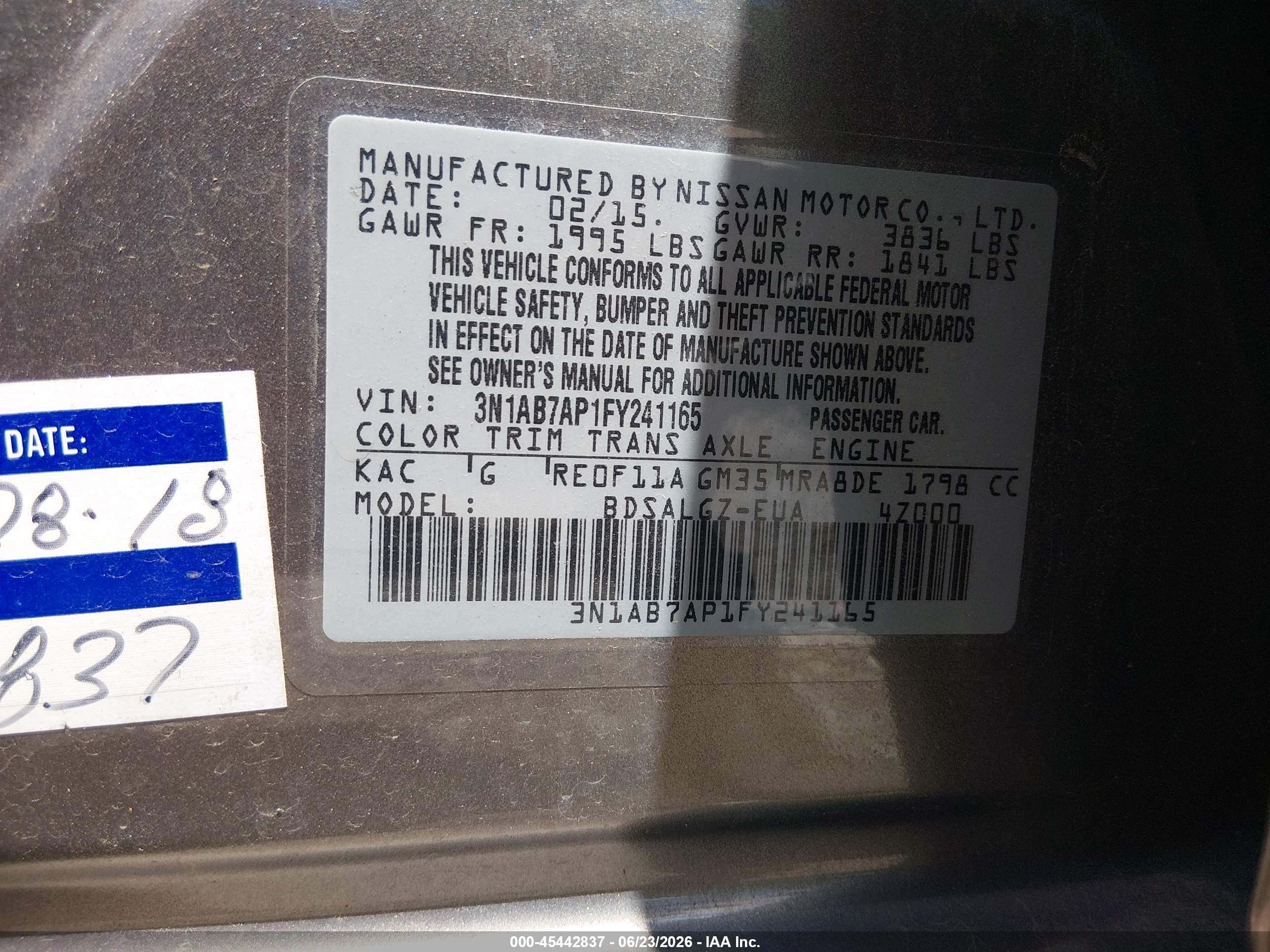 2015 Nissan Sentra Sl Gray vin: 3N1AB7AP1FY241165