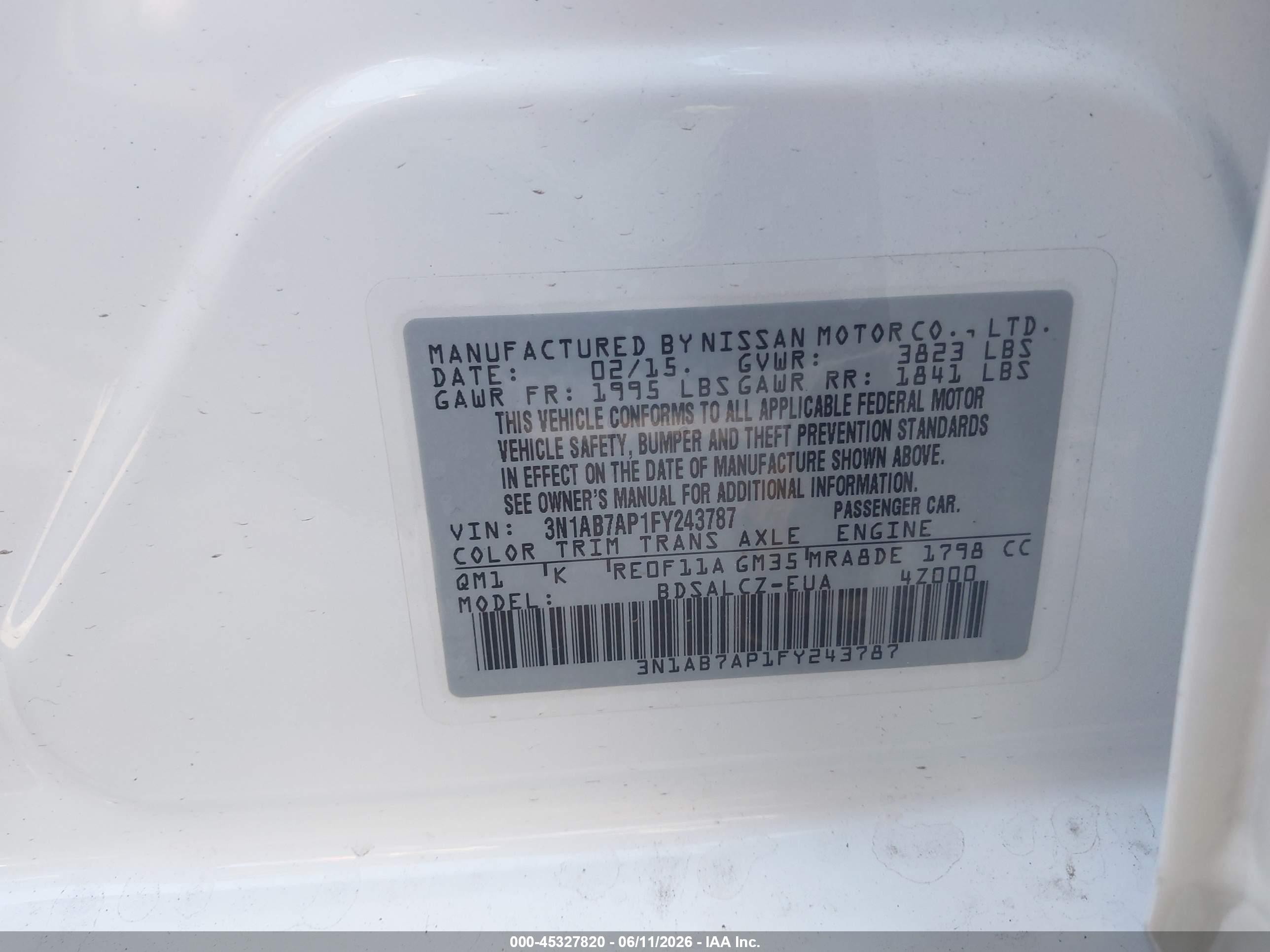 2015 Nissan Sentra S White vin: 3N1AB7AP1FY243787