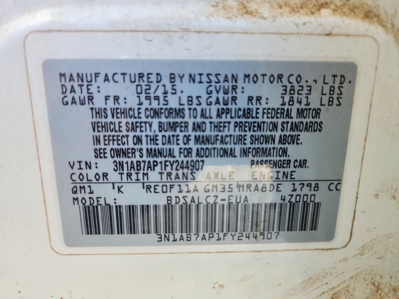 2015 Nissan Sentra S White vin: 3N1AB7AP1FY244907