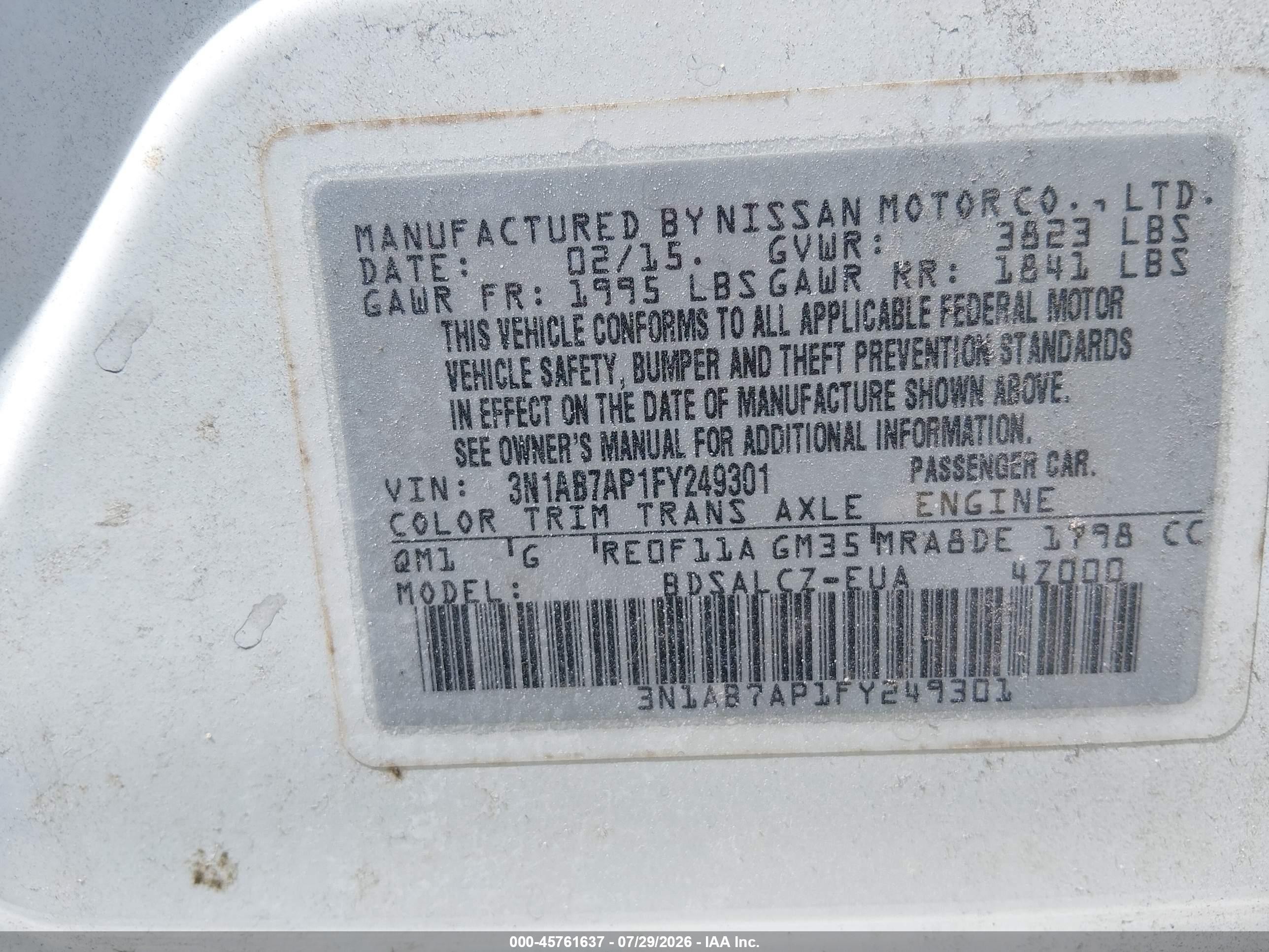 2015 Nissan Sentra S White vin: 3N1AB7AP1FY249301