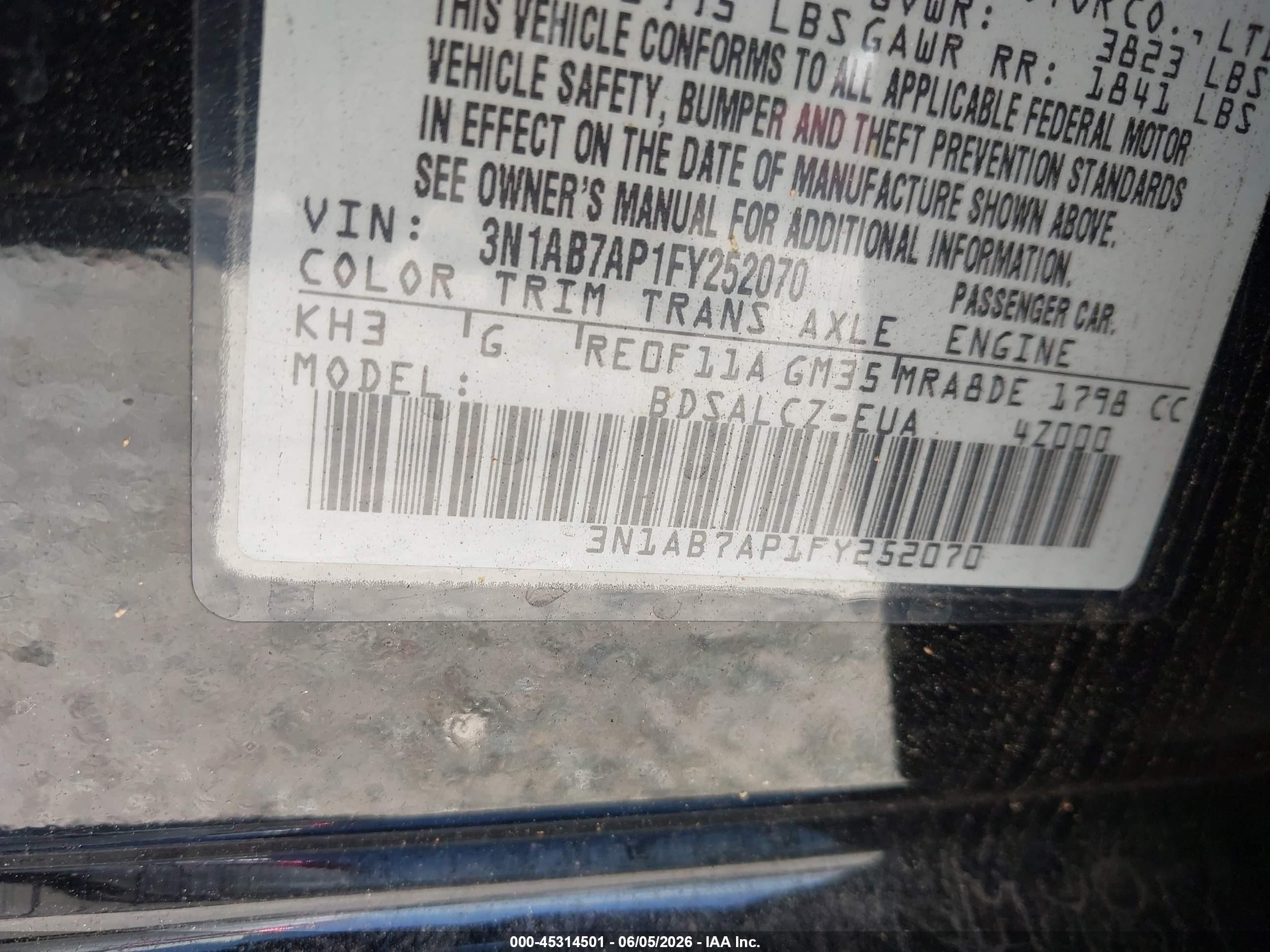 2015 Nissan Sentra S Black vin: 3N1AB7AP1FY252070