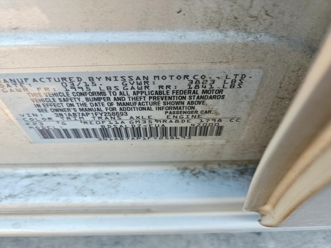 2015 Nissan Sentra Sv Gray vin: 3N1AB7AP1FY258693