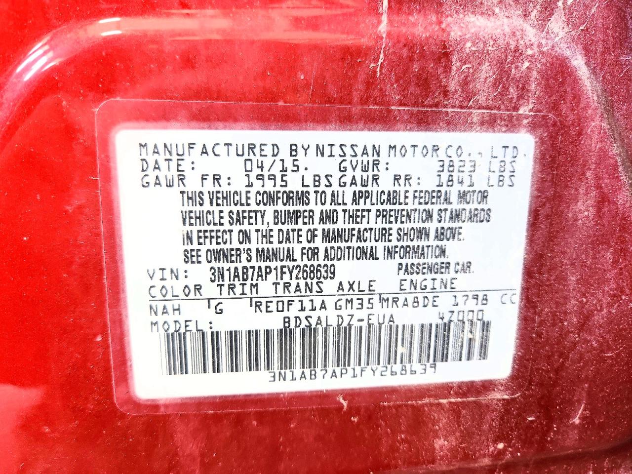 2015 Nissan Sentra Sv Red vin: 3N1AB7AP1FY268639
