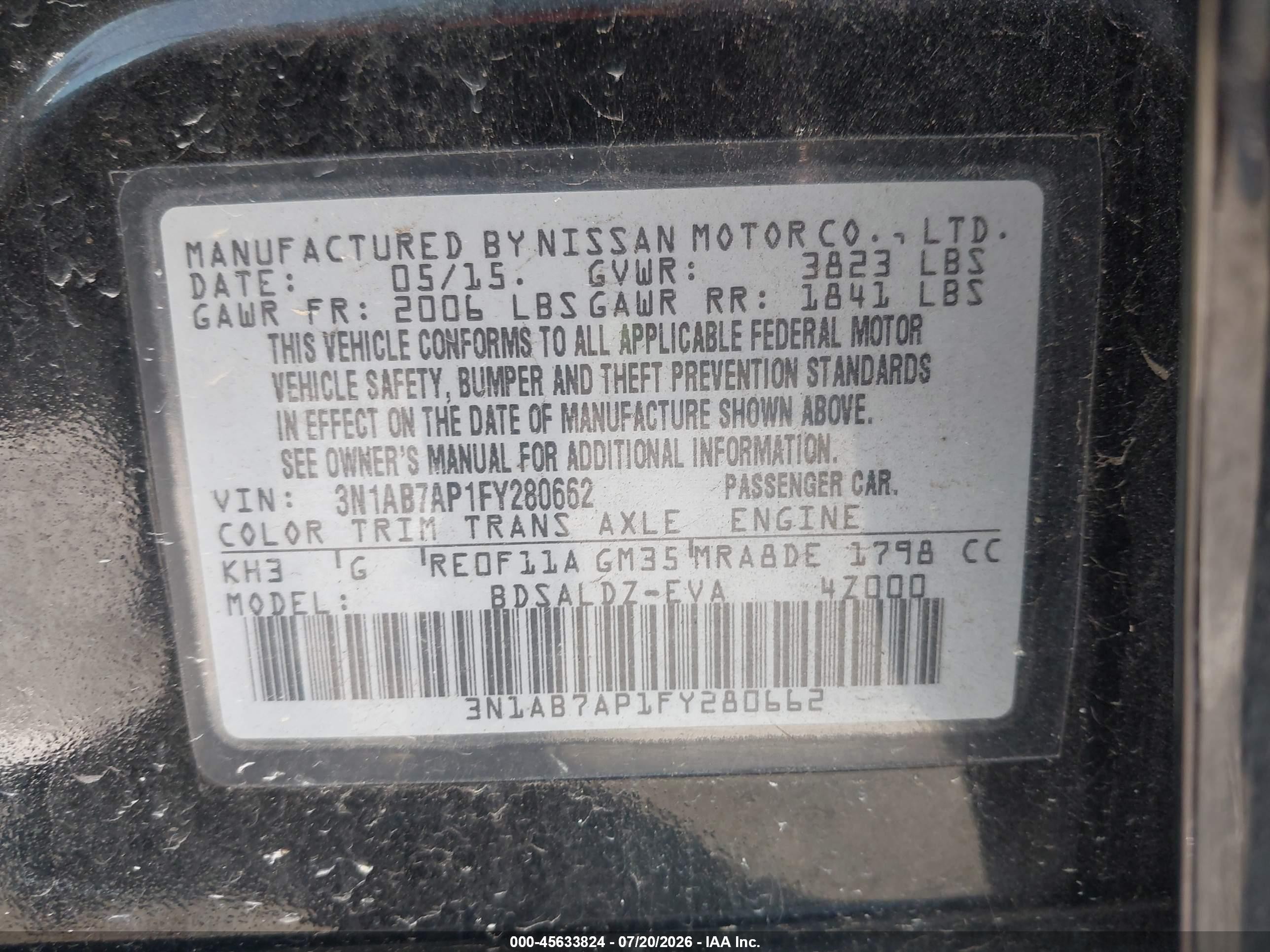 2015 Nissan Sentra Sv Black vin: 3N1AB7AP1FY280662