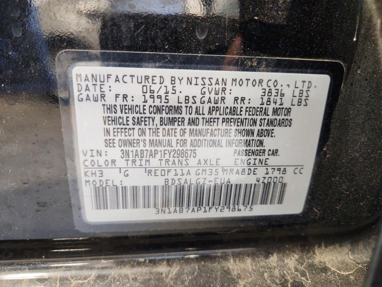 2015 Nissan Sentra Sl Black vin: 3N1AB7AP1FY298675