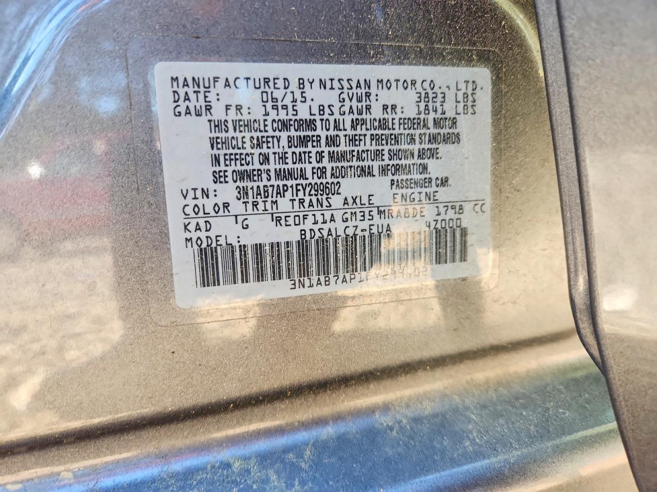 2015 Nissan Sentra S Серый vin: 3N1AB7AP1FY299602