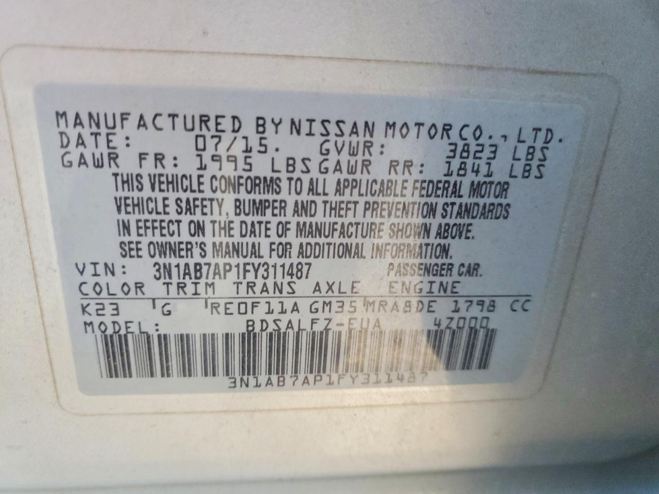 2015 Nissan Sentra Fe+ S Silver vin: 3N1AB7AP1FY311487