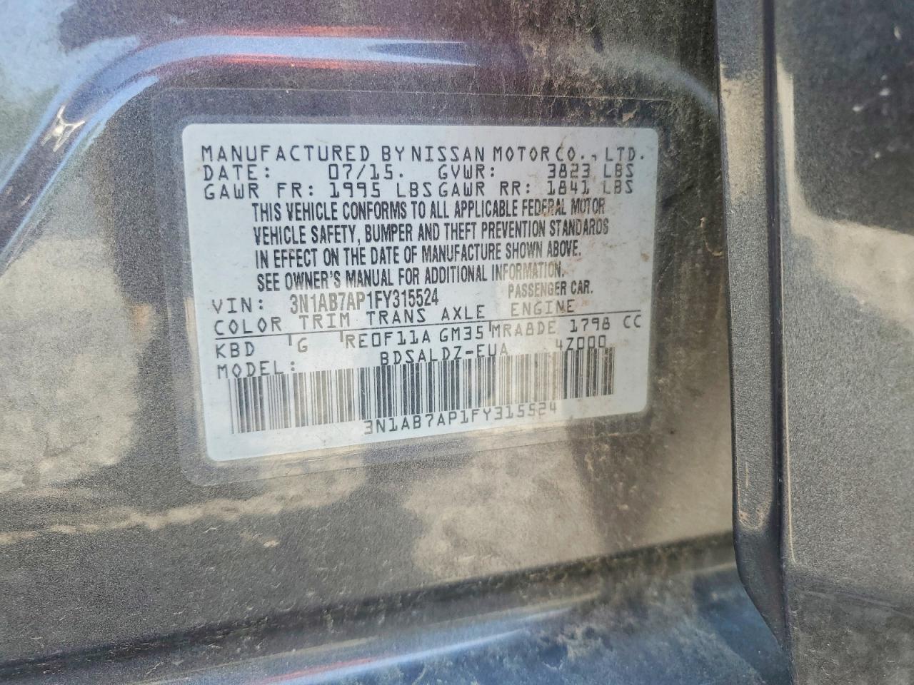 2015 Nissan Sentra Sv Gray vin: 3N1AB7AP1FY315524