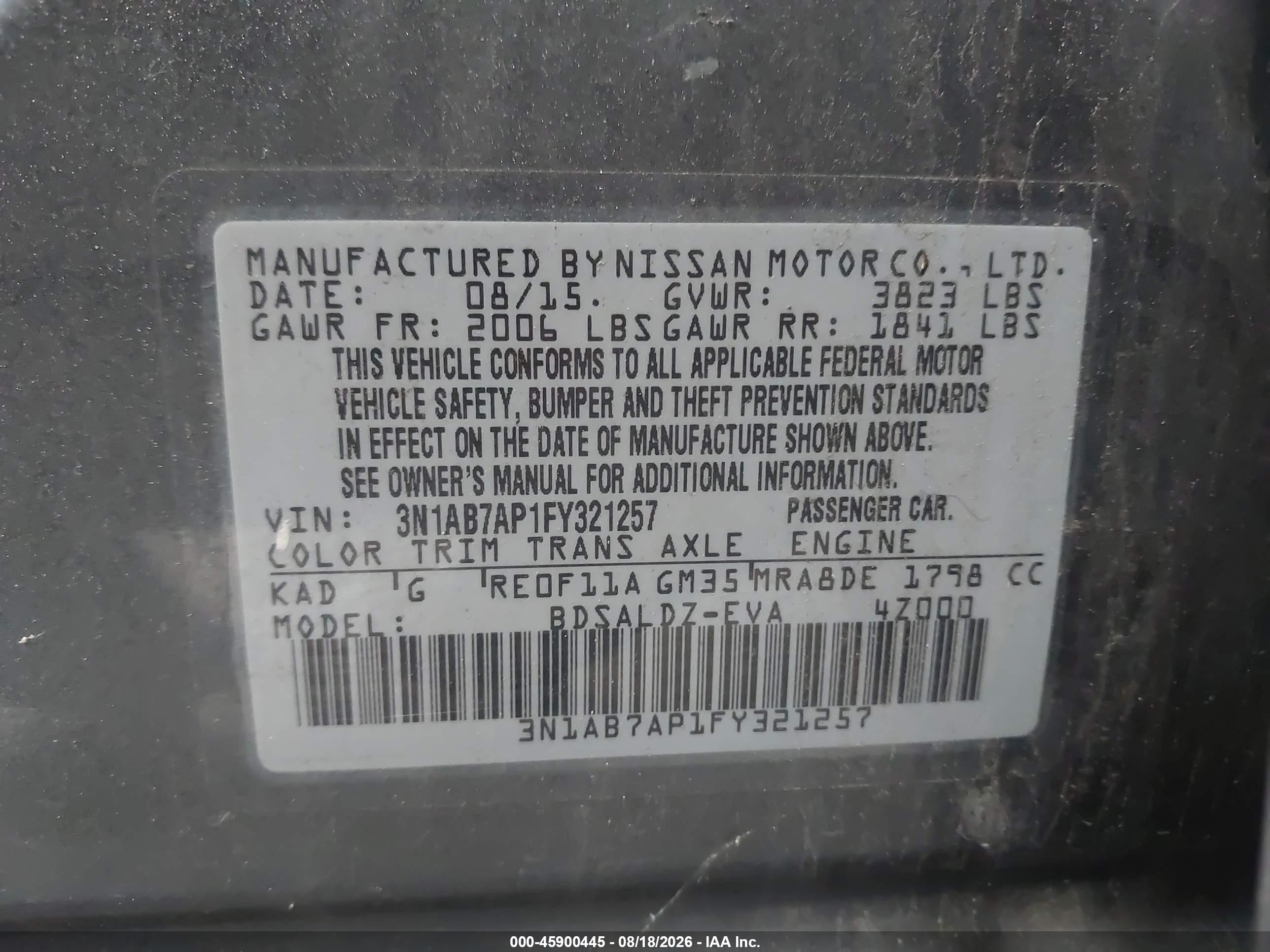 2015 Nissan Sentra Sv Gray vin: 3N1AB7AP1FY321257