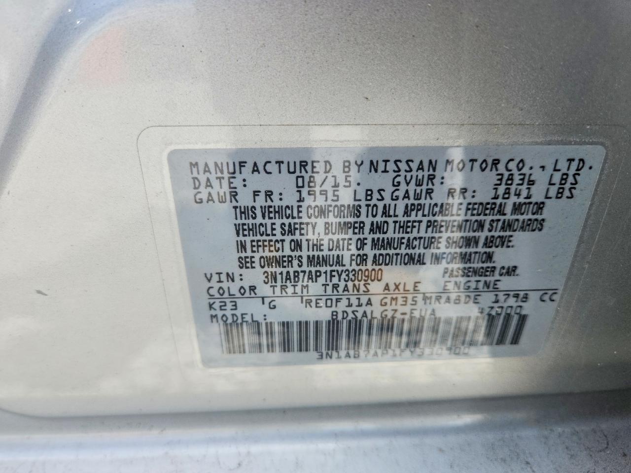 2015 Nissan Sentra Sl Silver vin: 3N1AB7AP1FY330900