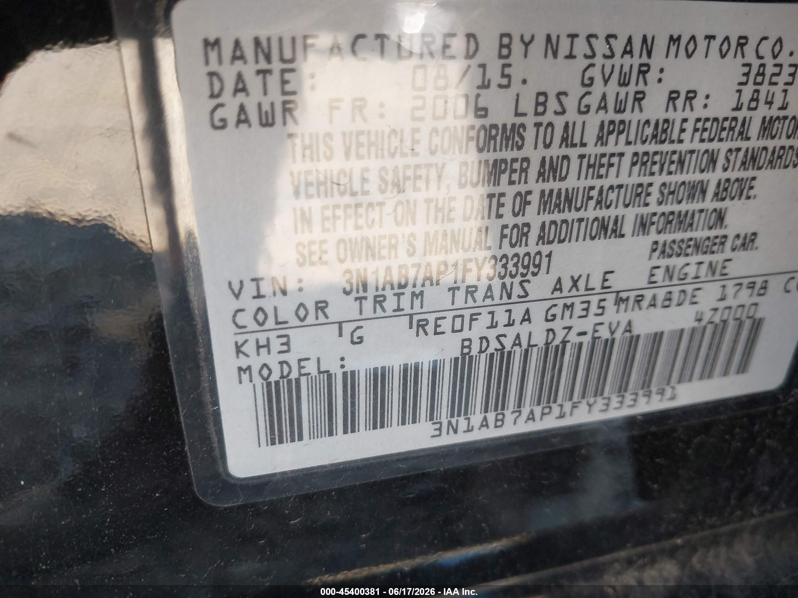 2015 Nissan Sentra Sv Black vin: 3N1AB7AP1FY333991