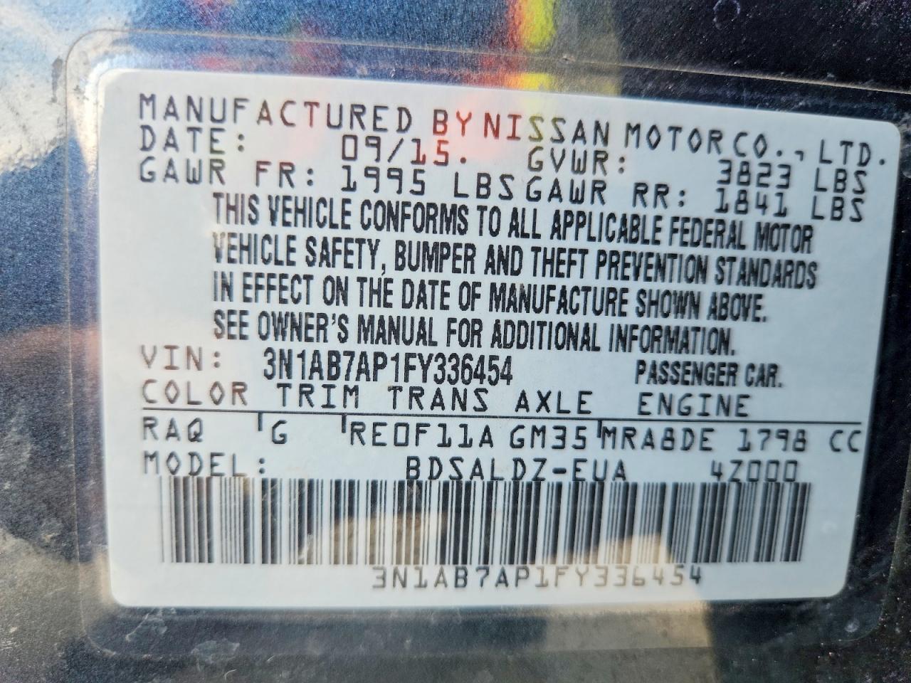 2015 Nissan Sentra Sv Blue vin: 3N1AB7AP1FY336454