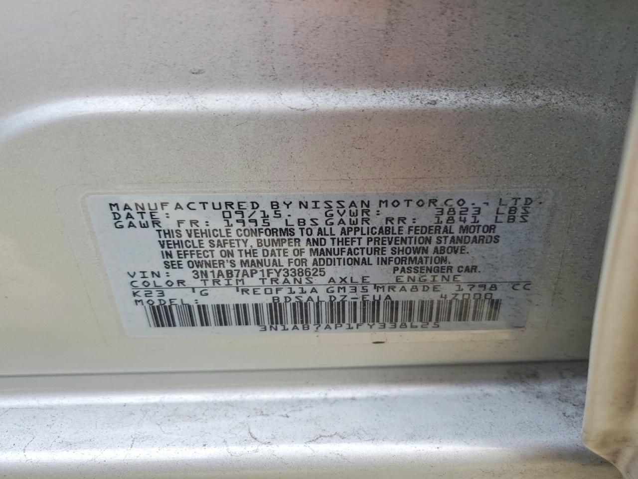 2015 Nissan Sentra Sv Silver vin: 3N1AB7AP1FY338625
