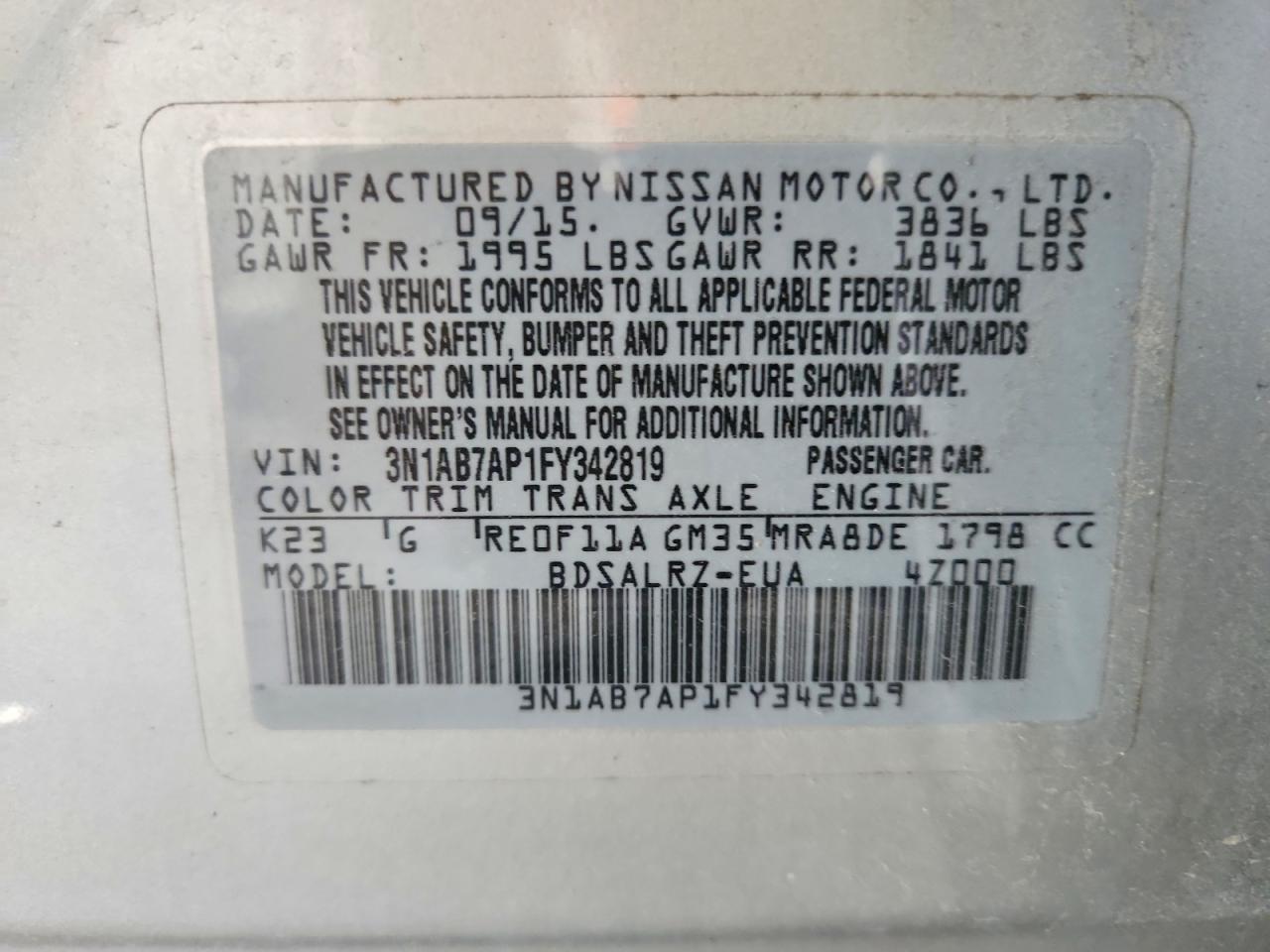 2015 Nissan Sentra Sr Silver vin: 3N1AB7AP1FY342819