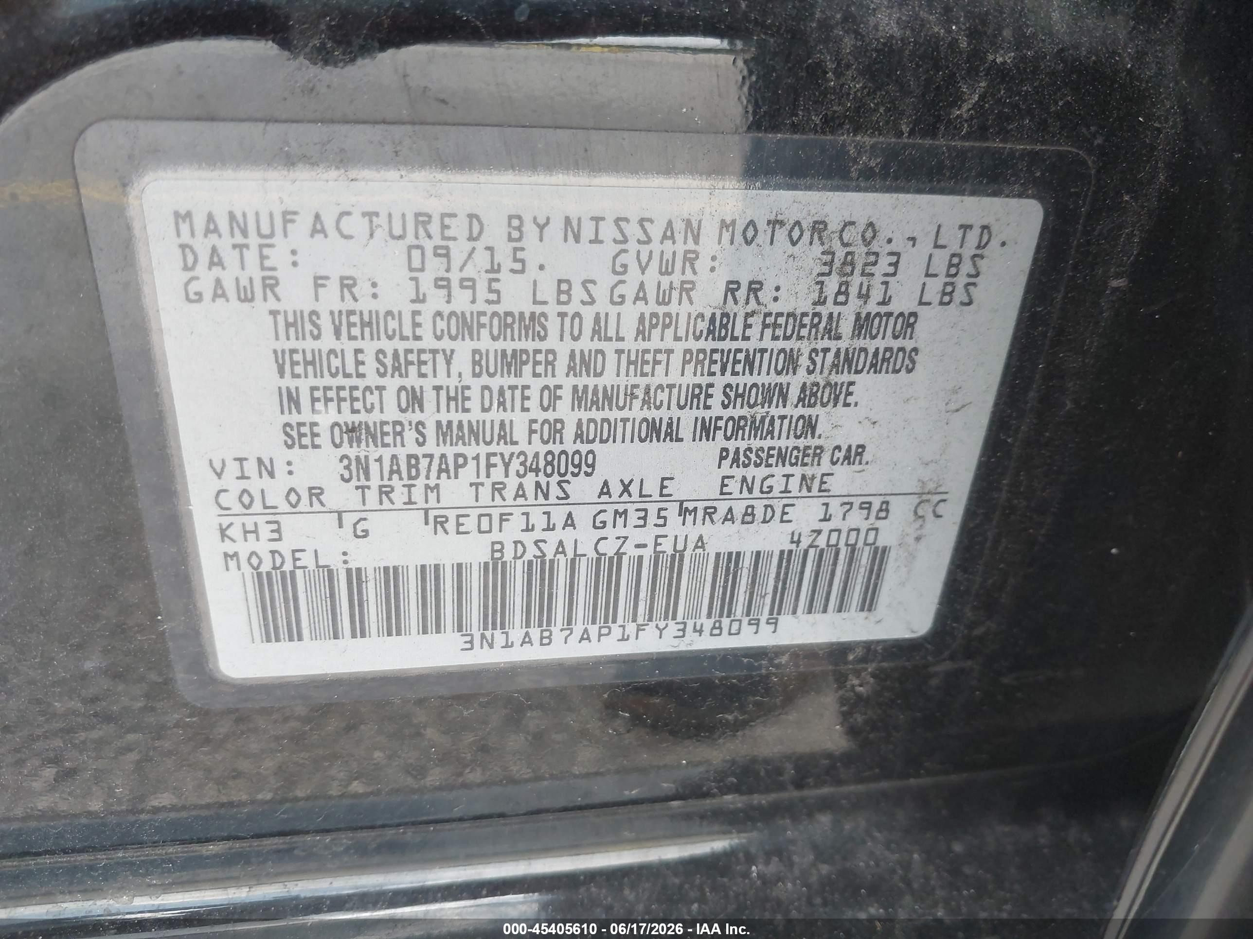 2015 Nissan Sentra S Black vin: 3N1AB7AP1FY348099