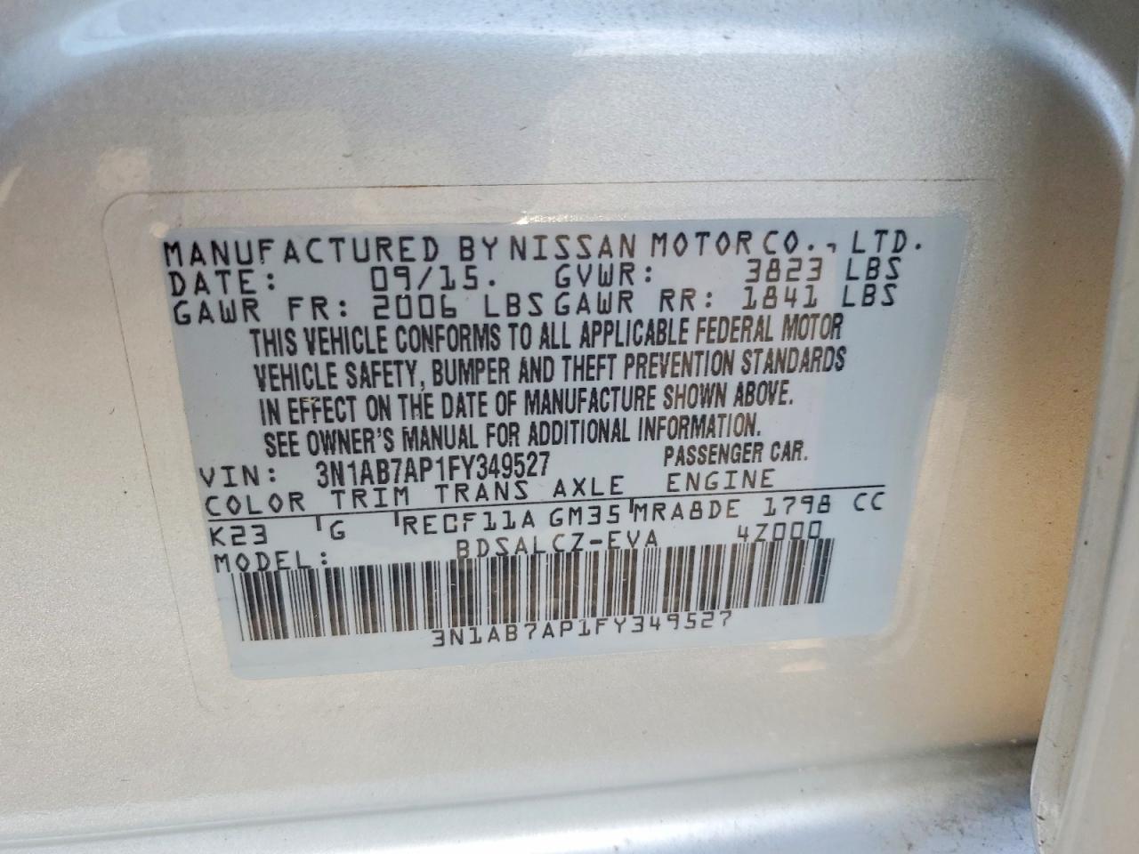 2015 Nissan Sentra S Silver vin: 3N1AB7AP1FY349527