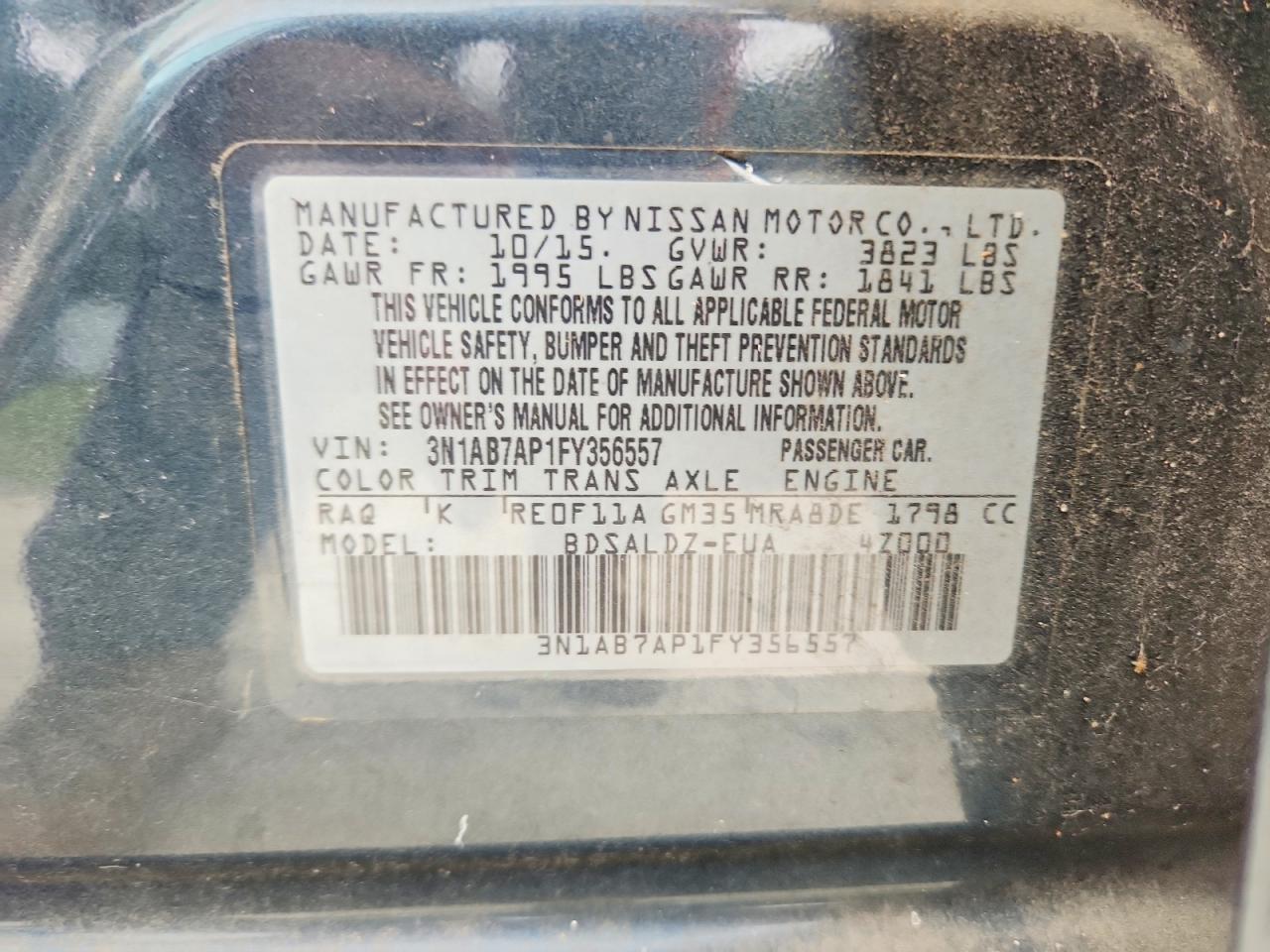 2015 Nissan Sentra Sv Blue vin: 3N1AB7AP1FY356557