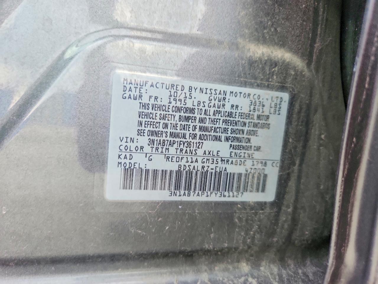 2015 Nissan Sentra Sr Silver vin: 3N1AB7AP1FY361127