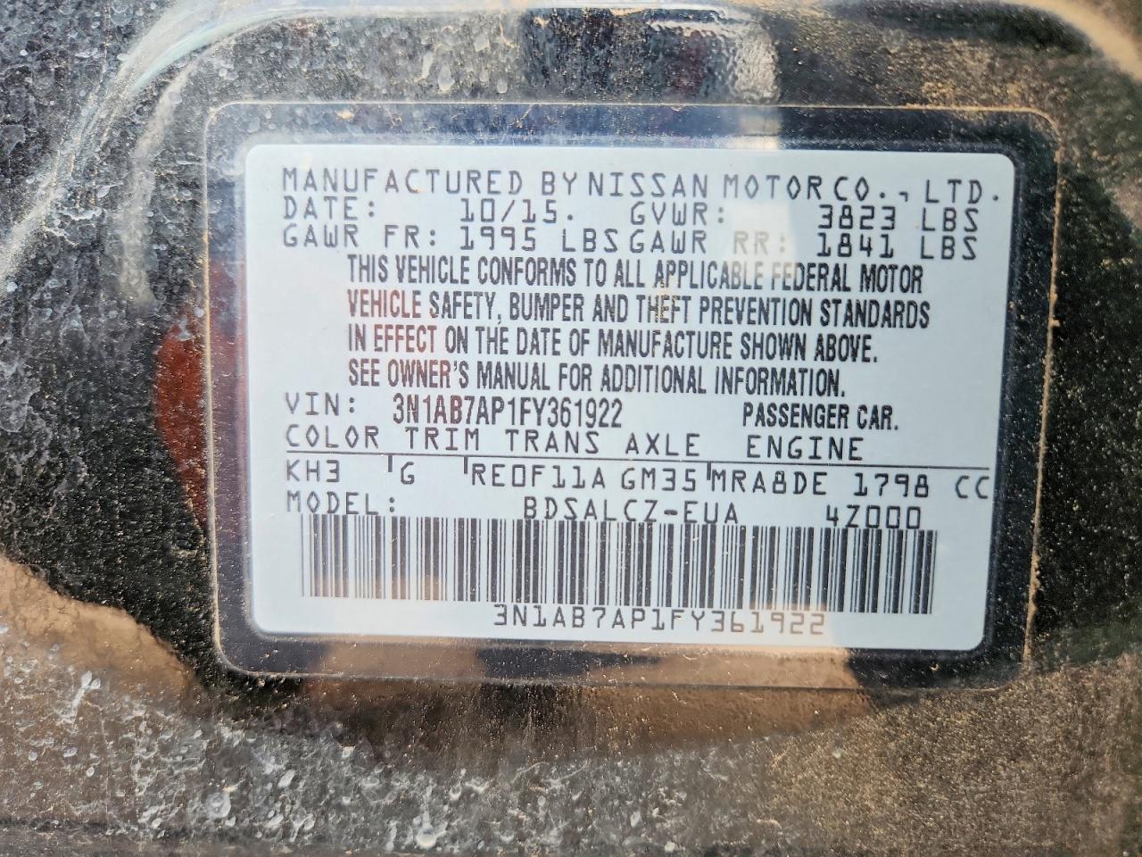 2015 Nissan Sentra S Black vin: 3N1AB7AP1FY361922