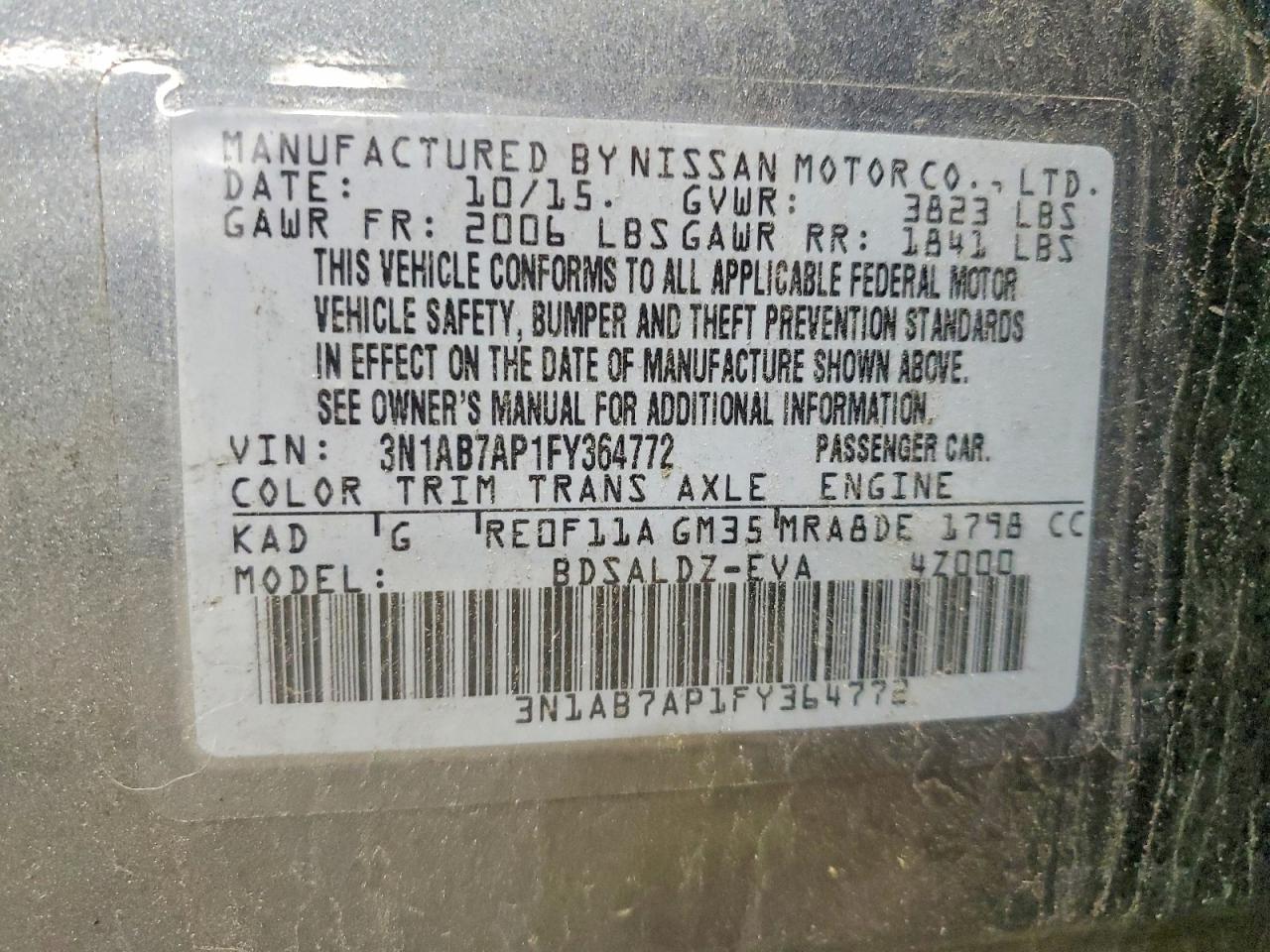 2015 Nissan Sentra Sv Gray vin: 3N1AB7AP1FY364772
