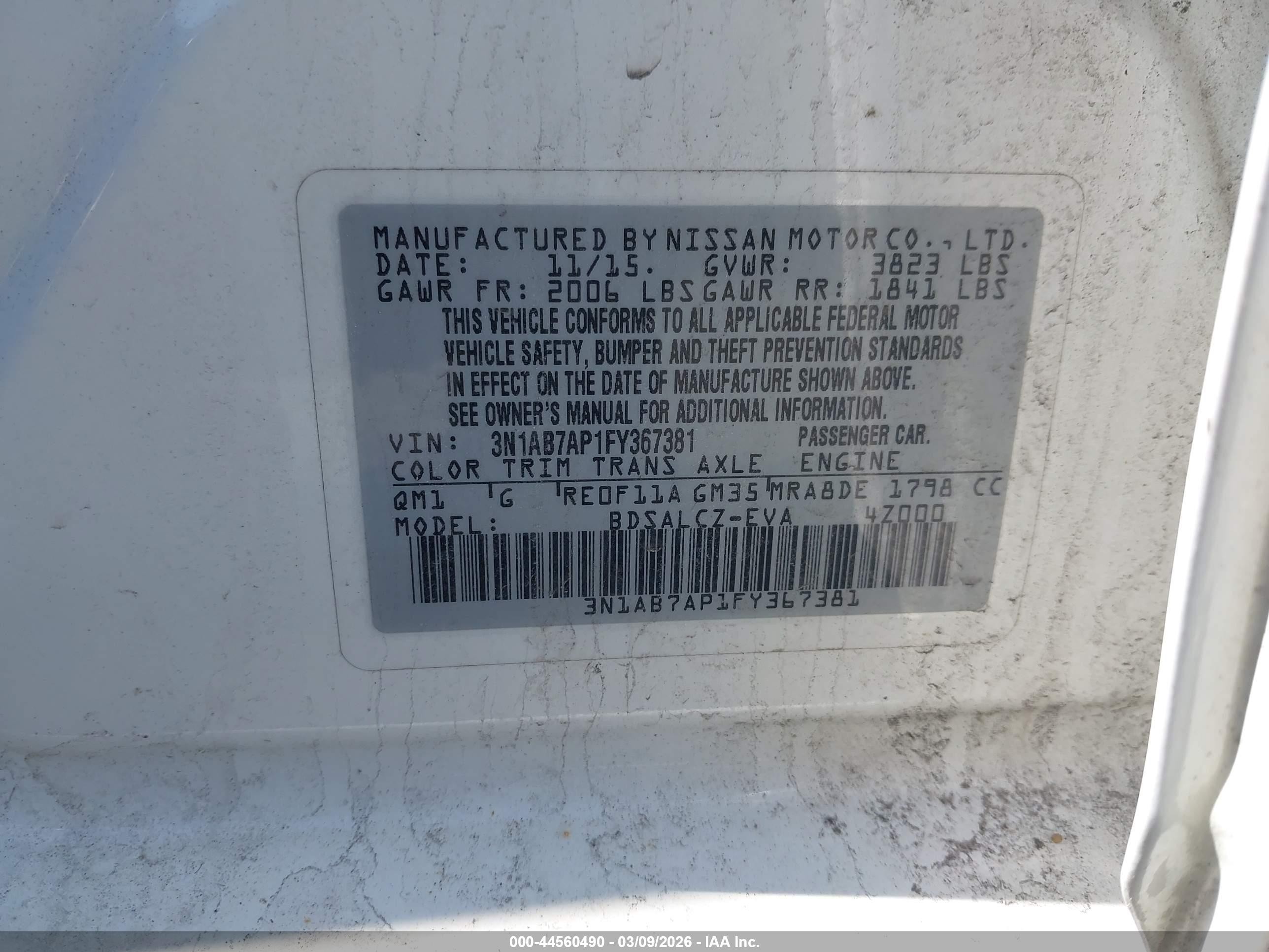 2015 Nissan Sentra S White vin: 3N1AB7AP1FY367381