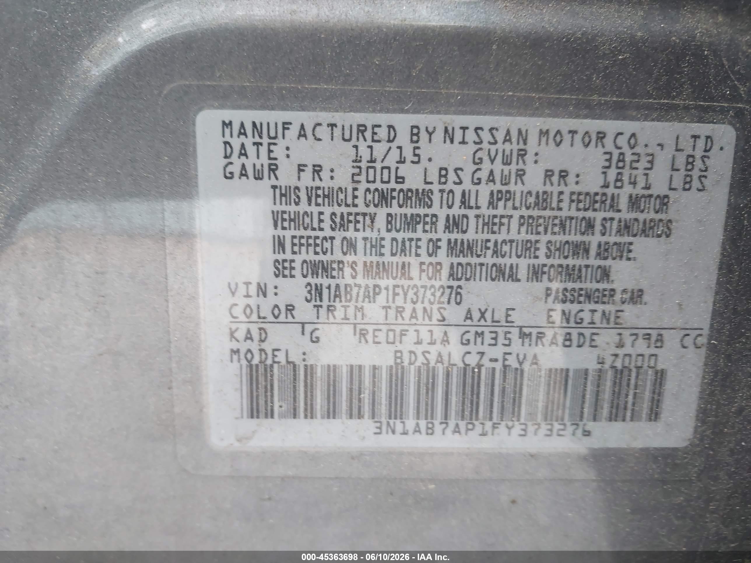 2015 Nissan Sentra S Серый vin: 3N1AB7AP1FY373276