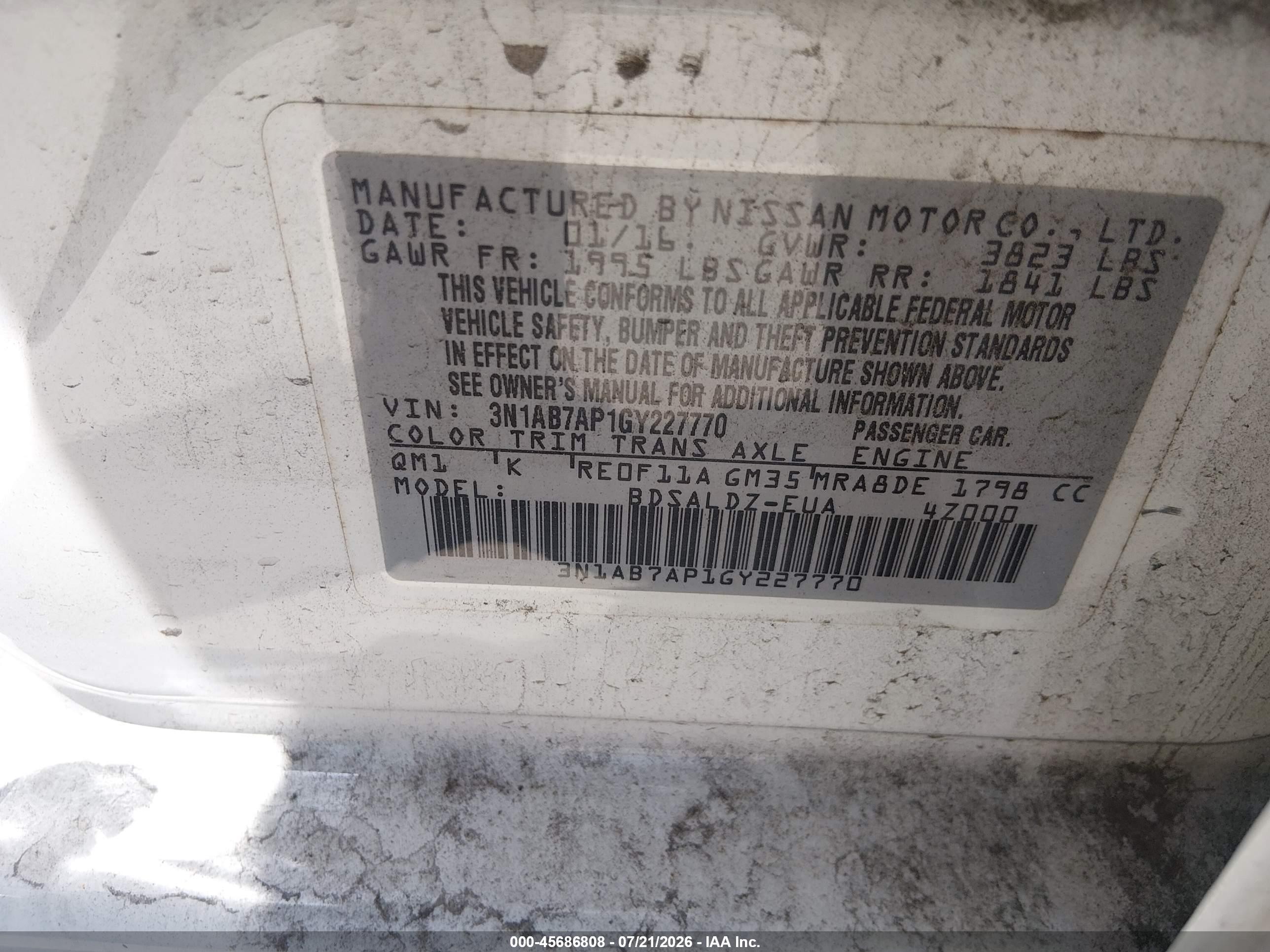 2016 Nissan Sentra Sv White vin: 3N1AB7AP1GY227770
