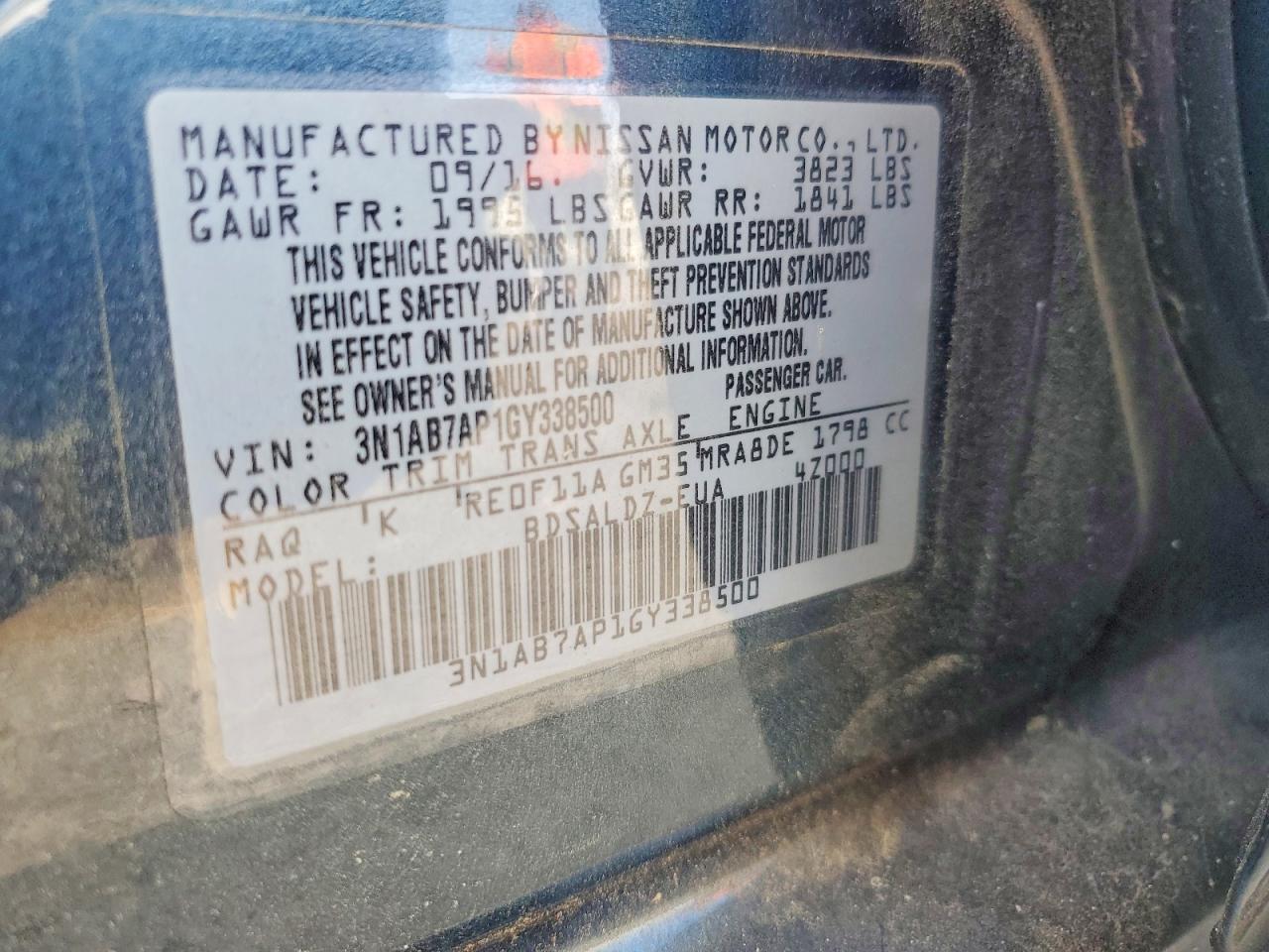 2016 Nissan Sentra Sv Blue vin: 3N1AB7AP1GY338500
