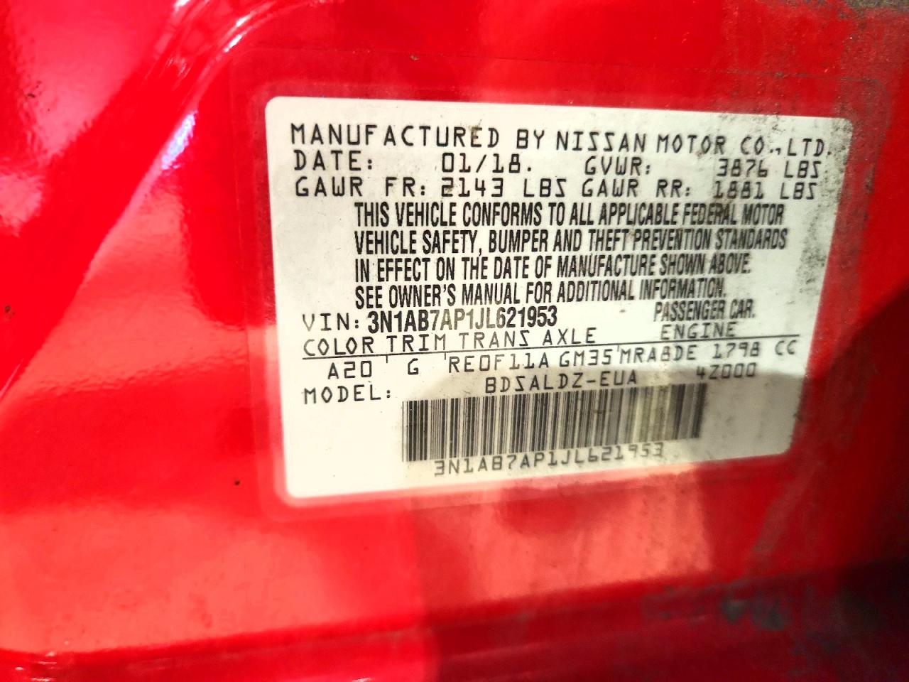 2018 Nissan Sentra Sv Red vin: 3N1AB7AP1JL621953