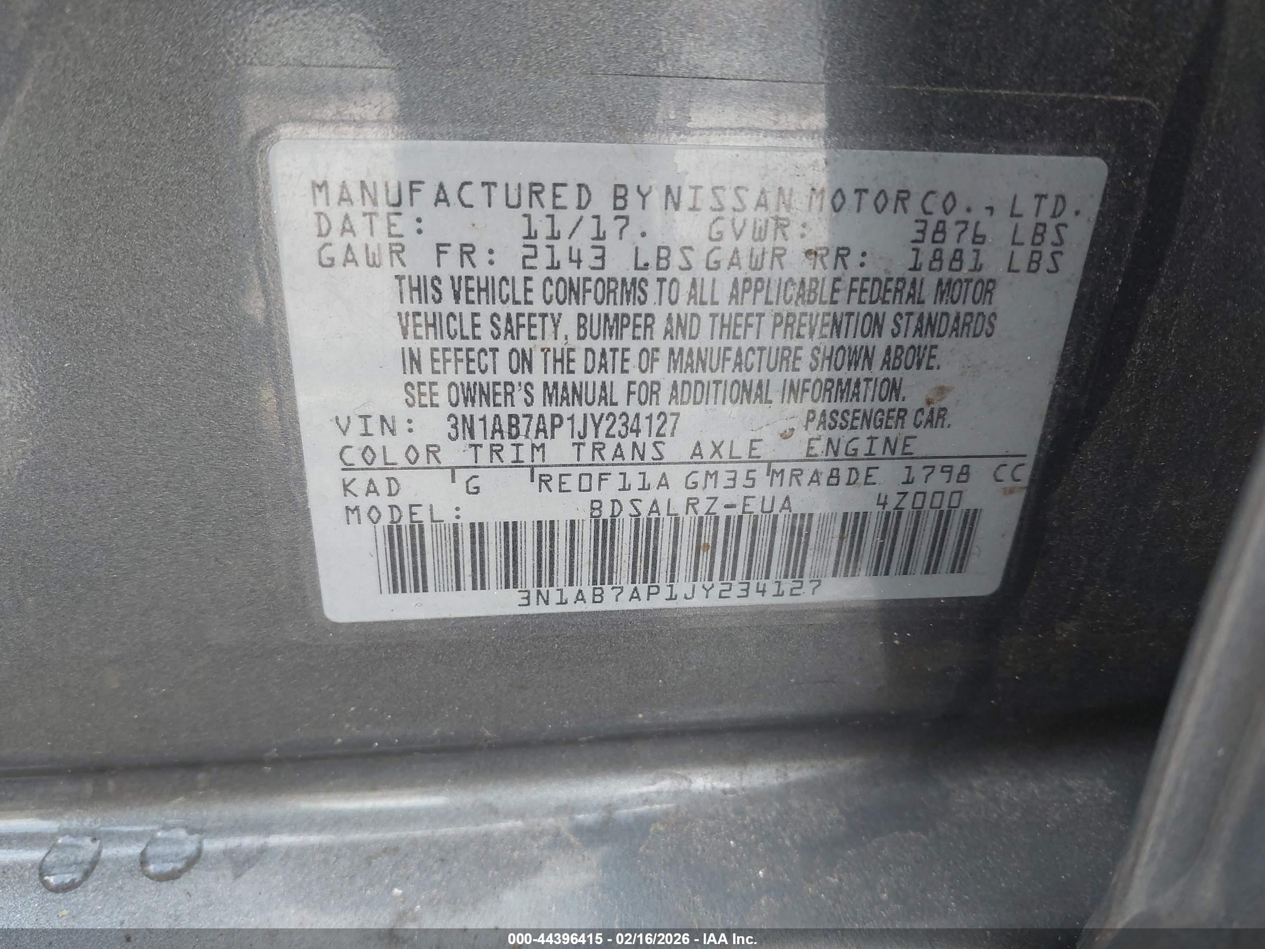 2018 Nissan Sentra Sr Серый vin: 3N1AB7AP1JY234127