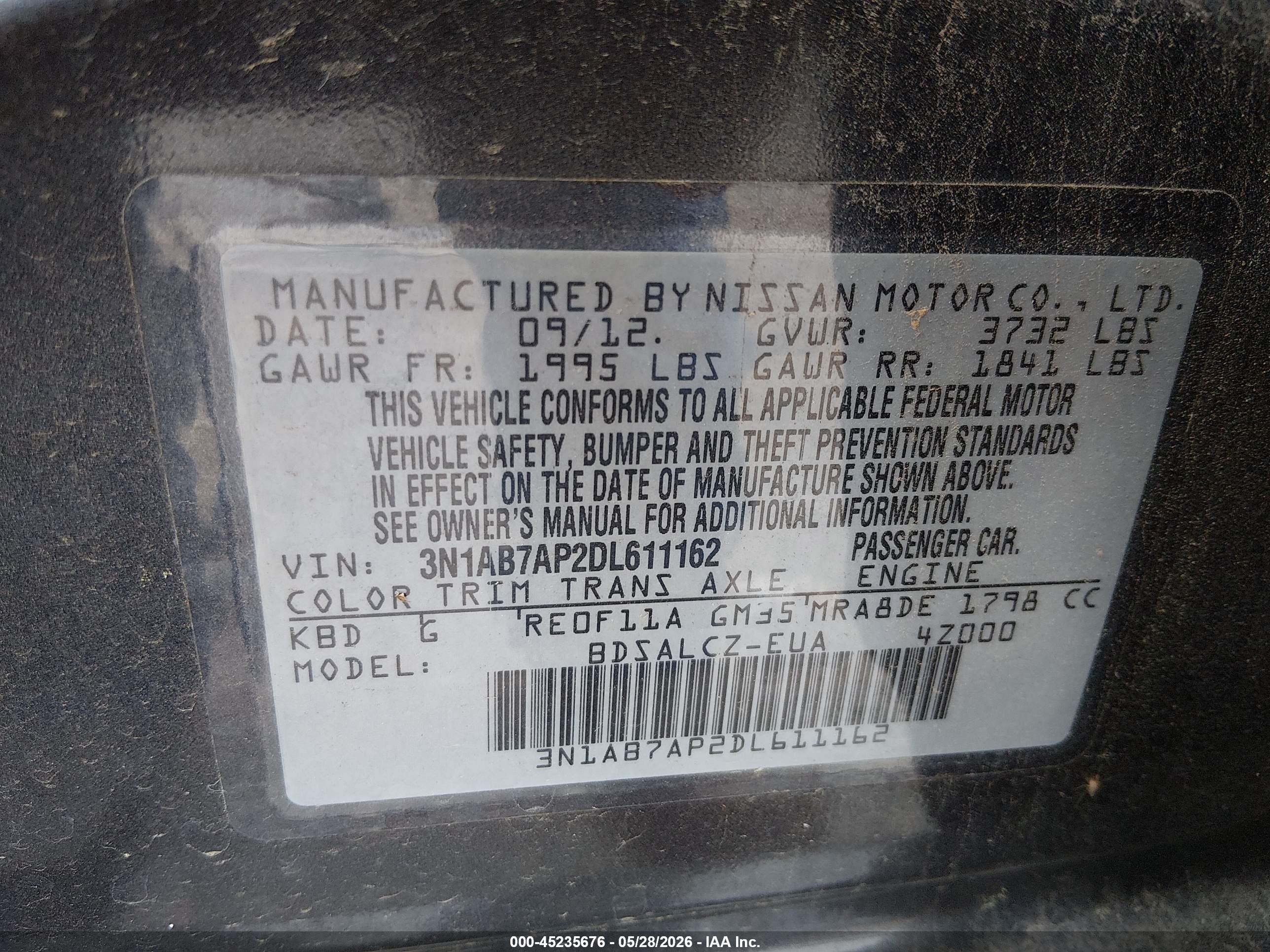 2013 Nissan Sentra S Gray vin: 3N1AB7AP2DL611162