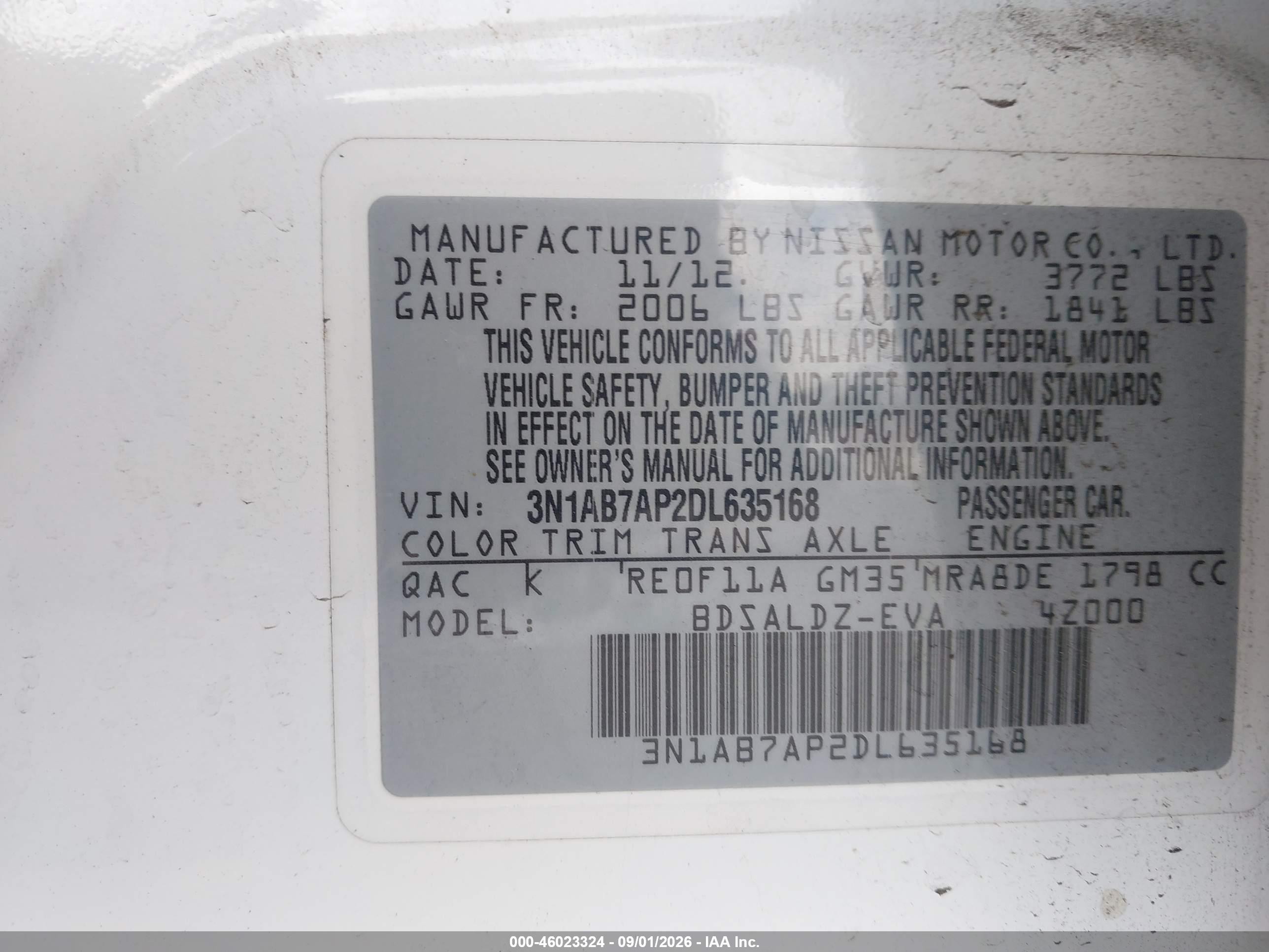 2013 Nissan Sentra Sv White vin: 3N1AB7AP2DL635168