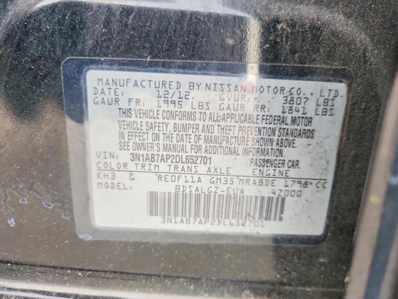 2013 Nissan Sentra S Black vin: 3N1AB7AP2DL652701