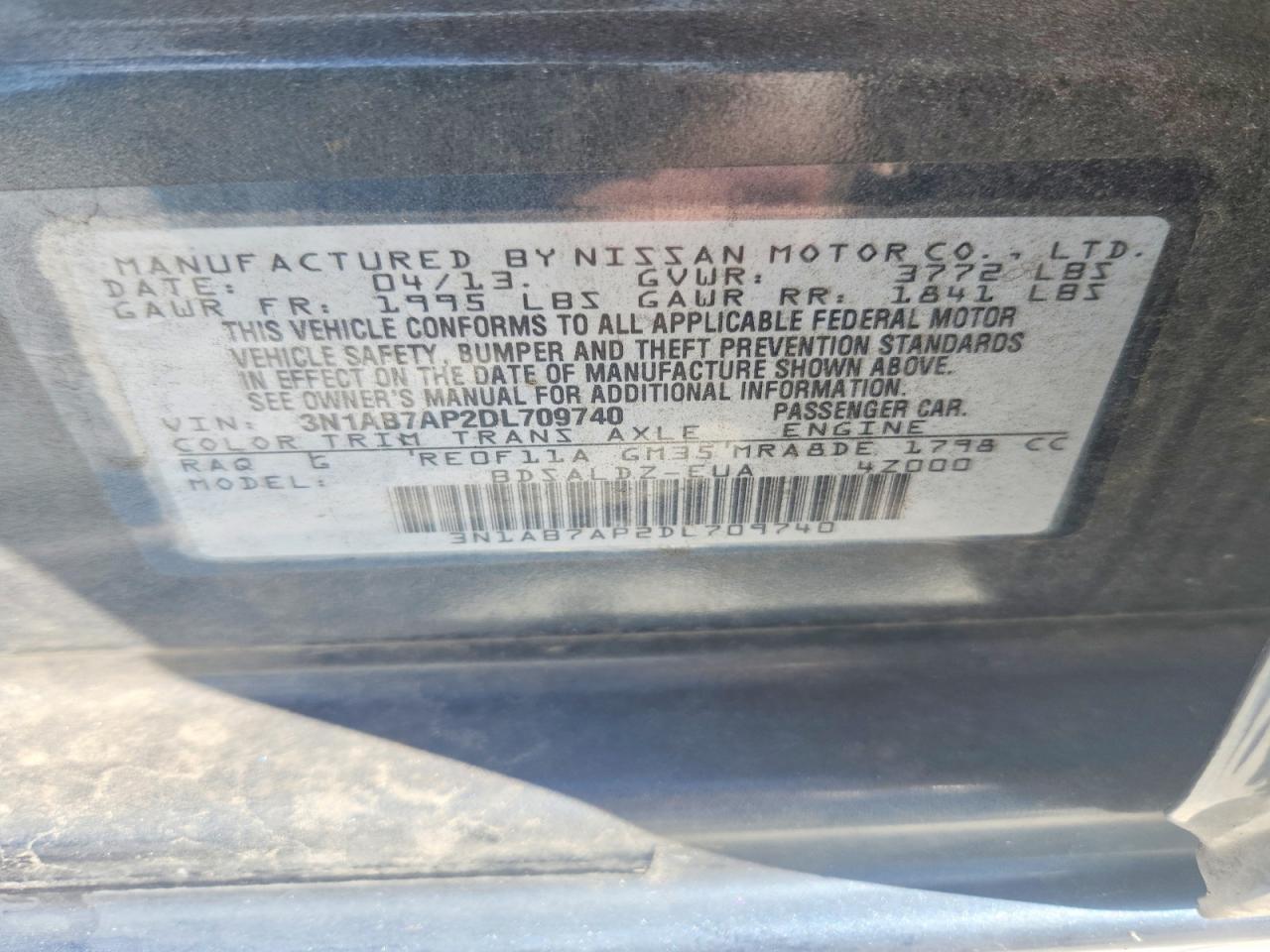 2013 Nissan Sentra S Blue vin: 3N1AB7AP2DL709740
