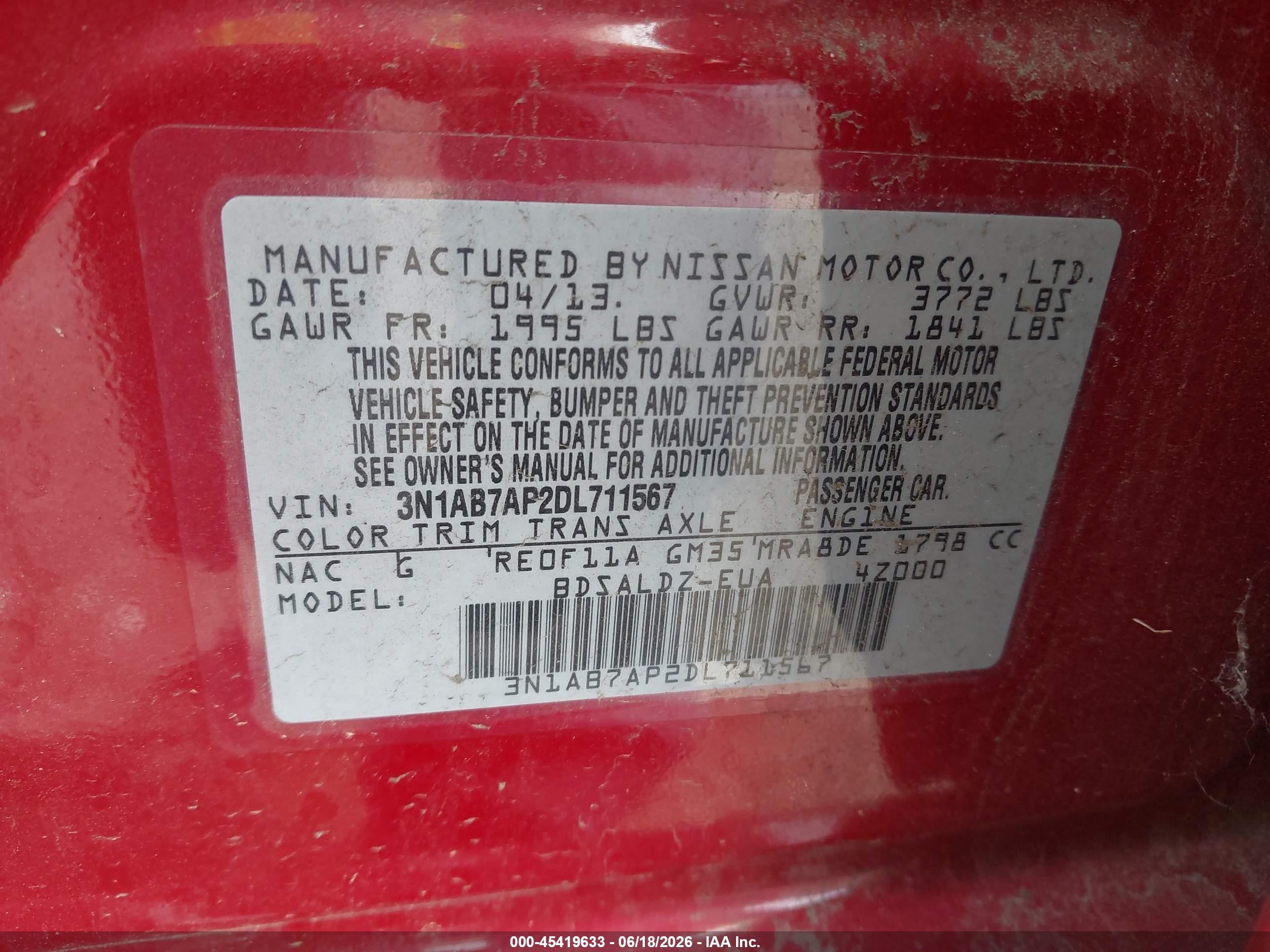 2013 Nissan Sentra Sv Red vin: 3N1AB7AP2DL711567