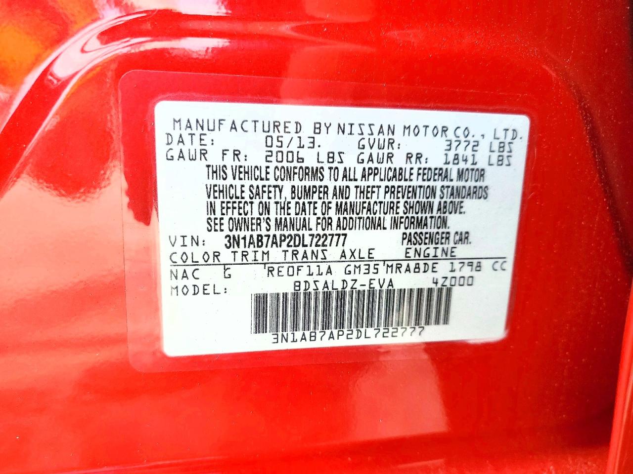 2013 Nissan Sentra S Red vin: 3N1AB7AP2DL722777