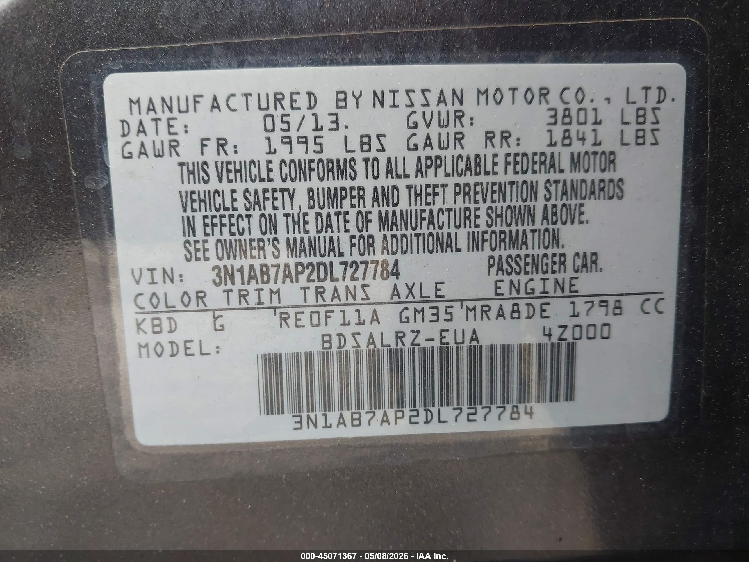 2013 Nissan Sentra Sr Gray vin: 3N1AB7AP2DL727784
