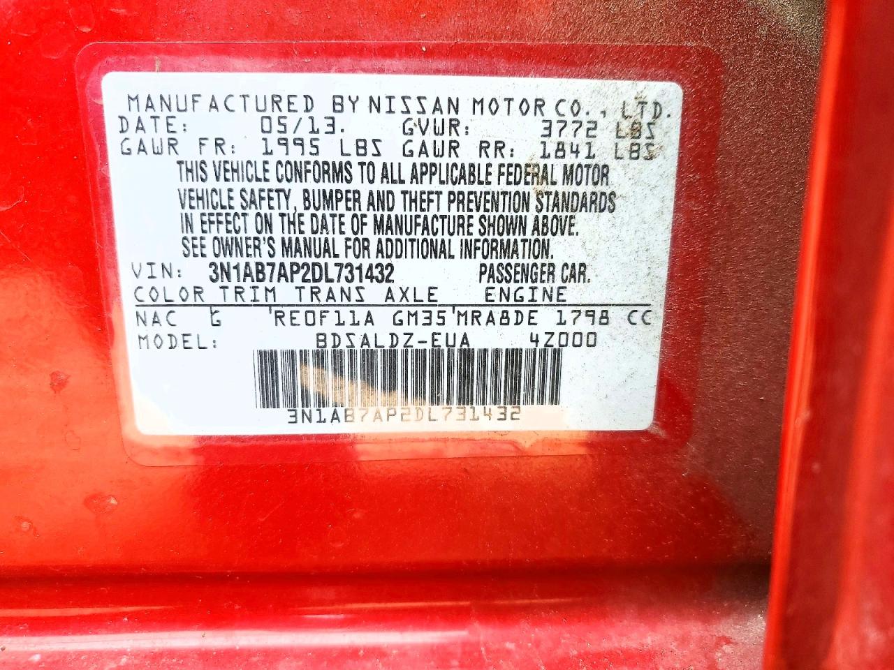2013 Nissan Sentra S Red vin: 3N1AB7AP2DL731432