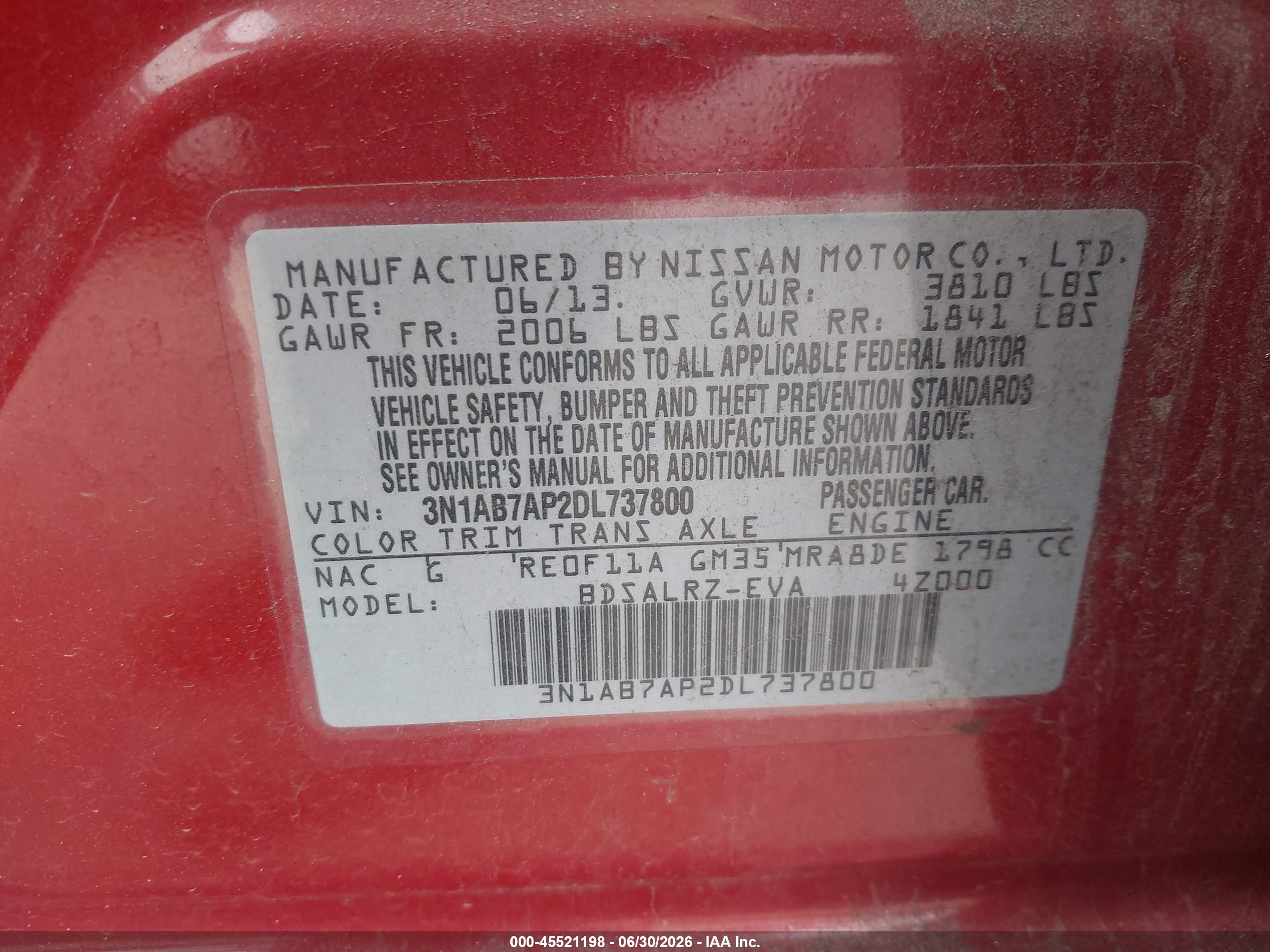 2013 Nissan Sentra Sr Red vin: 3N1AB7AP2DL737800